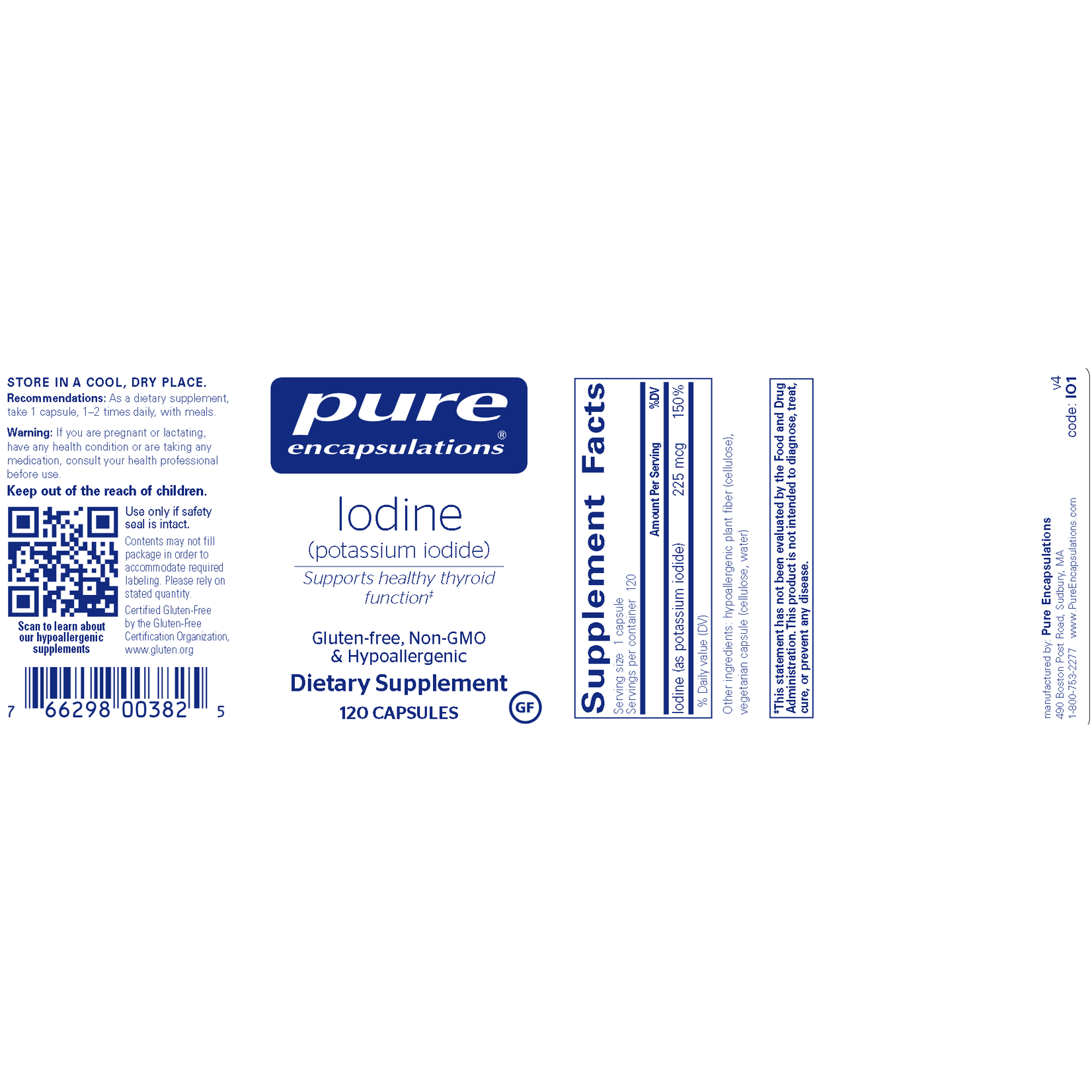 Pure Encapsulations Iodine (potassium iodide) 225mcg 120c Pure Encapsulations