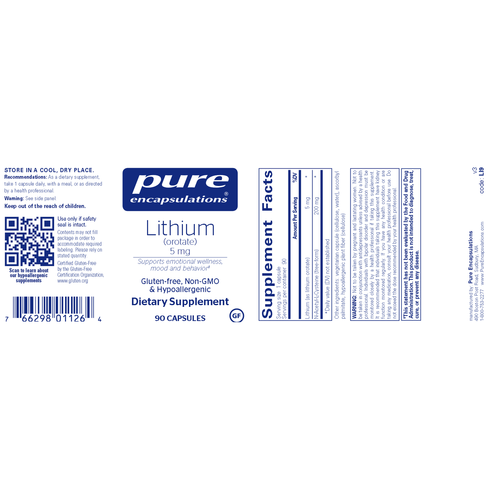 Pure Encapsulations Lithium Orotate 5mg 90c Pure Encapsulations