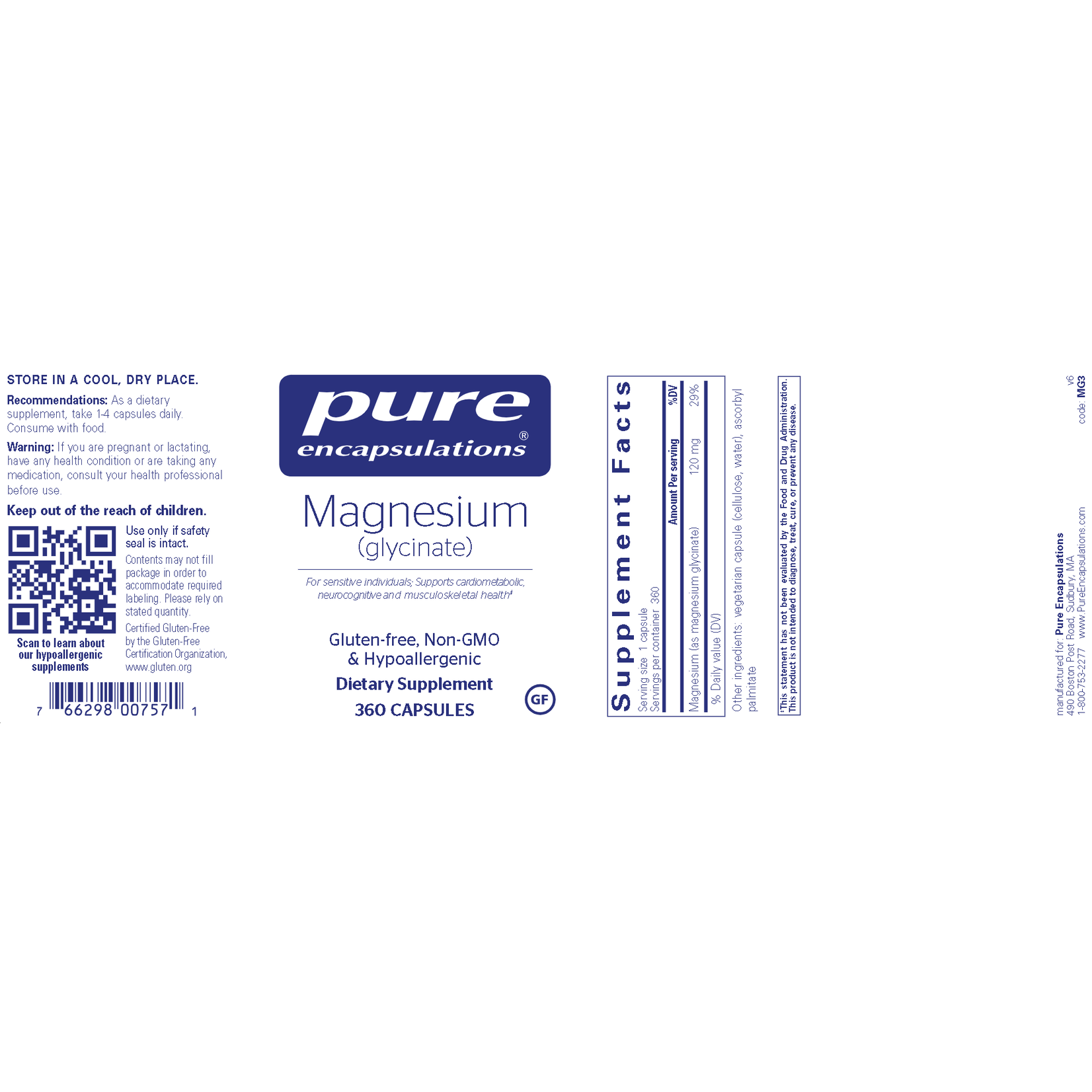 Pure Encapsulations Magnesium (glycinate) 120mg 360c Pure Encapsulations