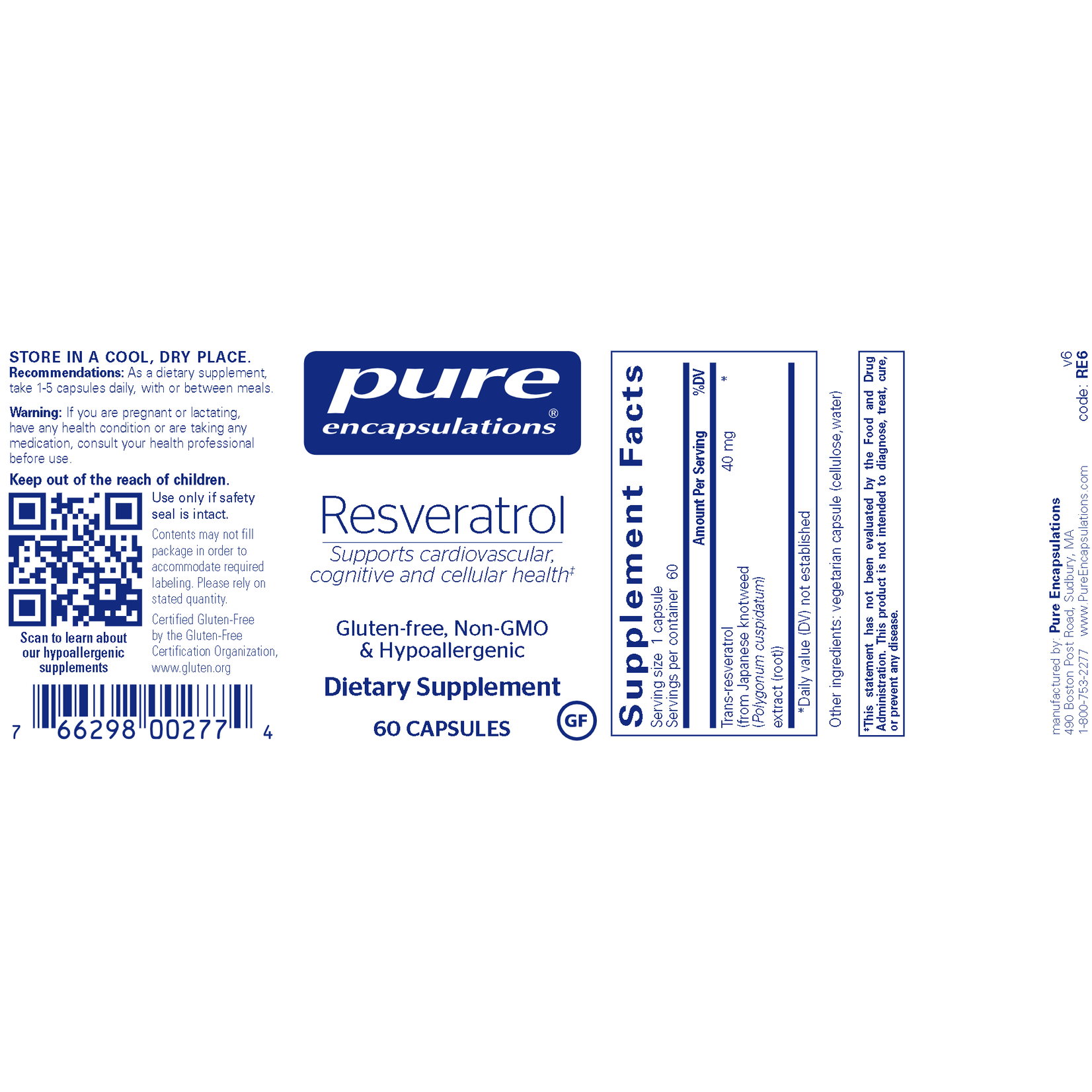 Pure Encapsulations Resveratrol 40mg 60c Pure Encapsulations