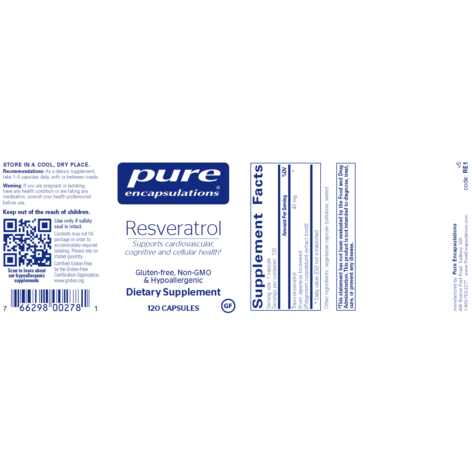 Pure Encapsulations Resveratrol 40mg 120c Pure Encapsulations