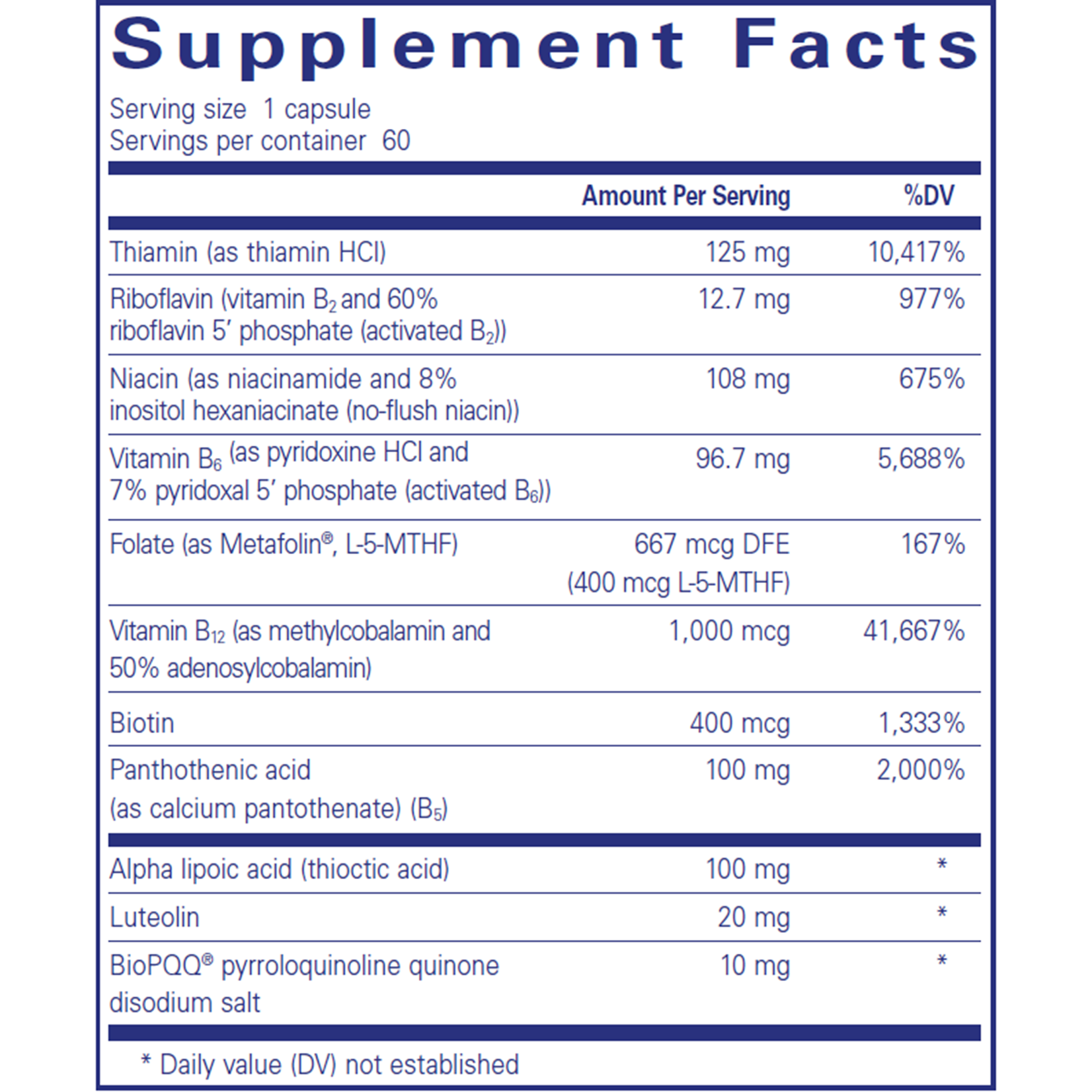 Pure Encapsulations Ultra B-Complex w/ PQQ 60c Pure Encapsulations