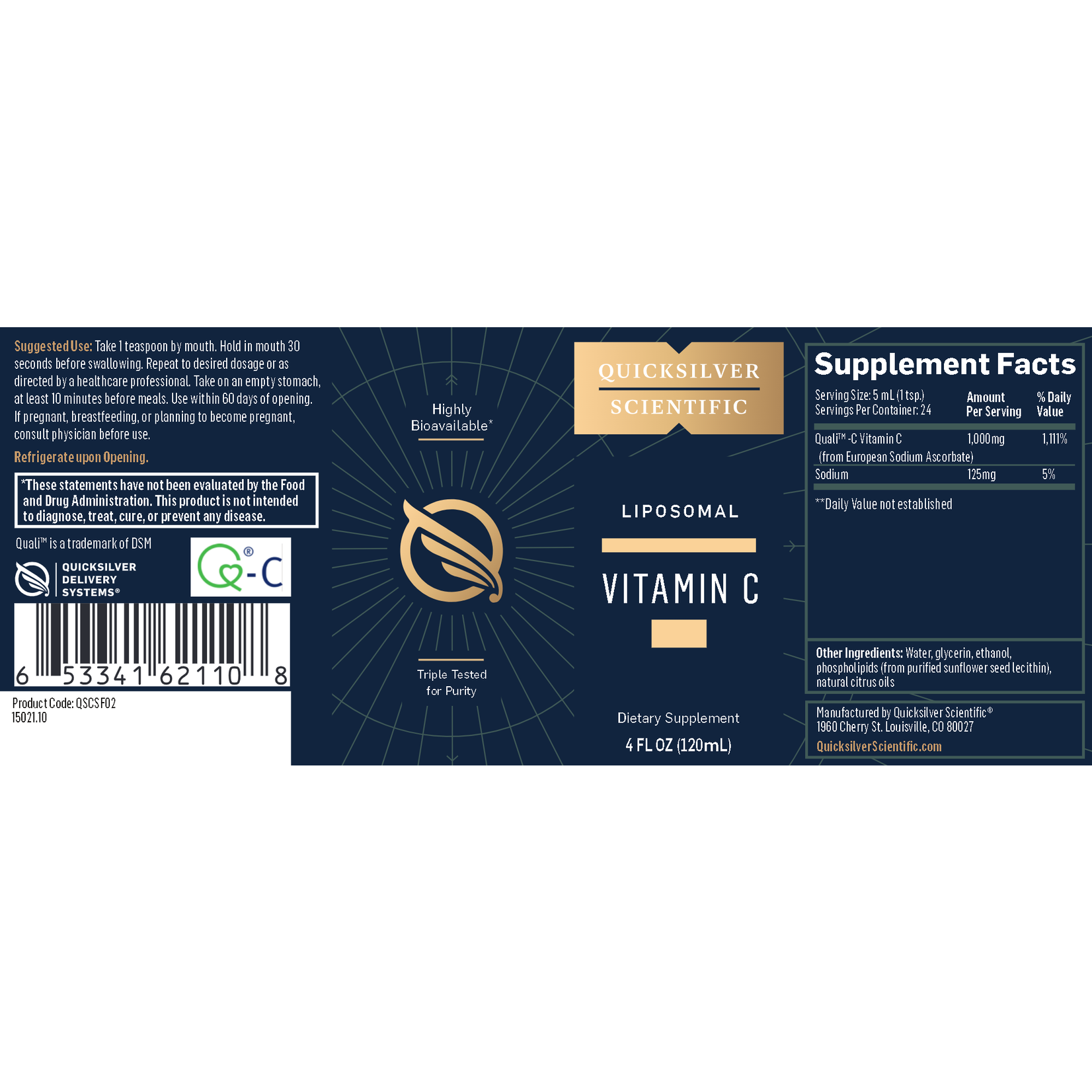 Quicksilver Scientific Vitamin C Liposomal 1,000mg 4oz Quicksilver Scientific
