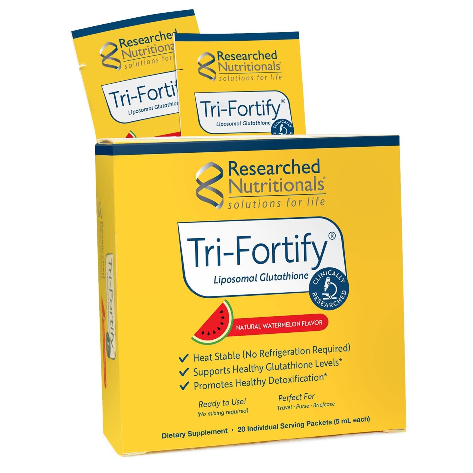 Researched Nutritionals Tri-Fortify Liposomal Glutathione 20packets Watermelon Research Nutritionals