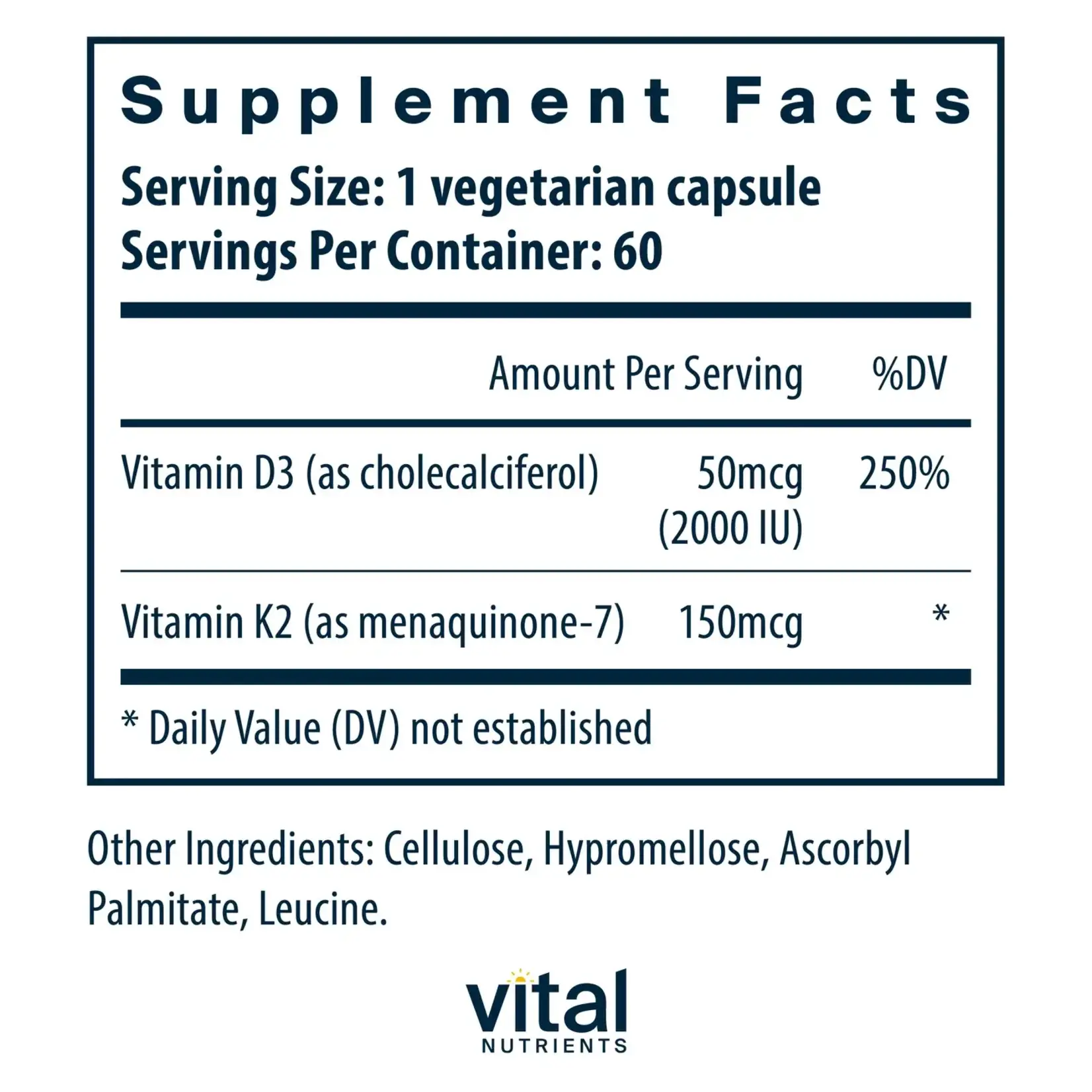 Vital Nutrients Vitamin D3 + K2 60c Vital Nutrients