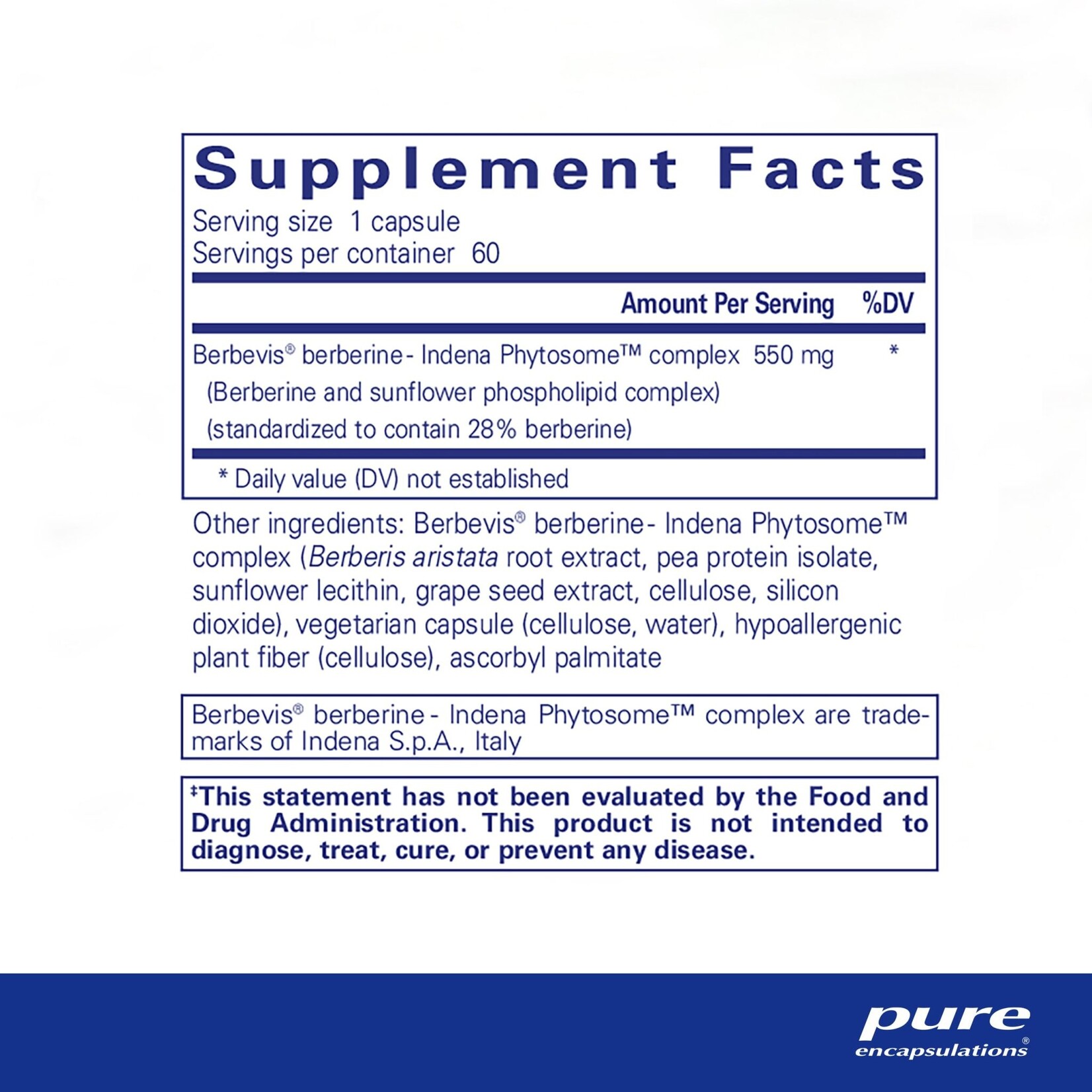 Pure Encapsulations Berberine Ultrasorb 550mg 60c Pure Encapsulation