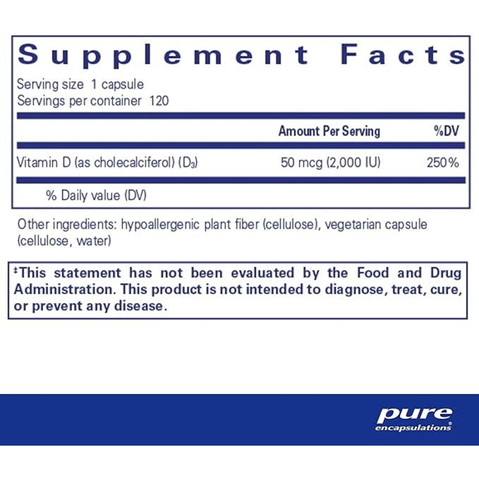 Pure Encapsulations Vegan Vitamin D 120 caps Pure