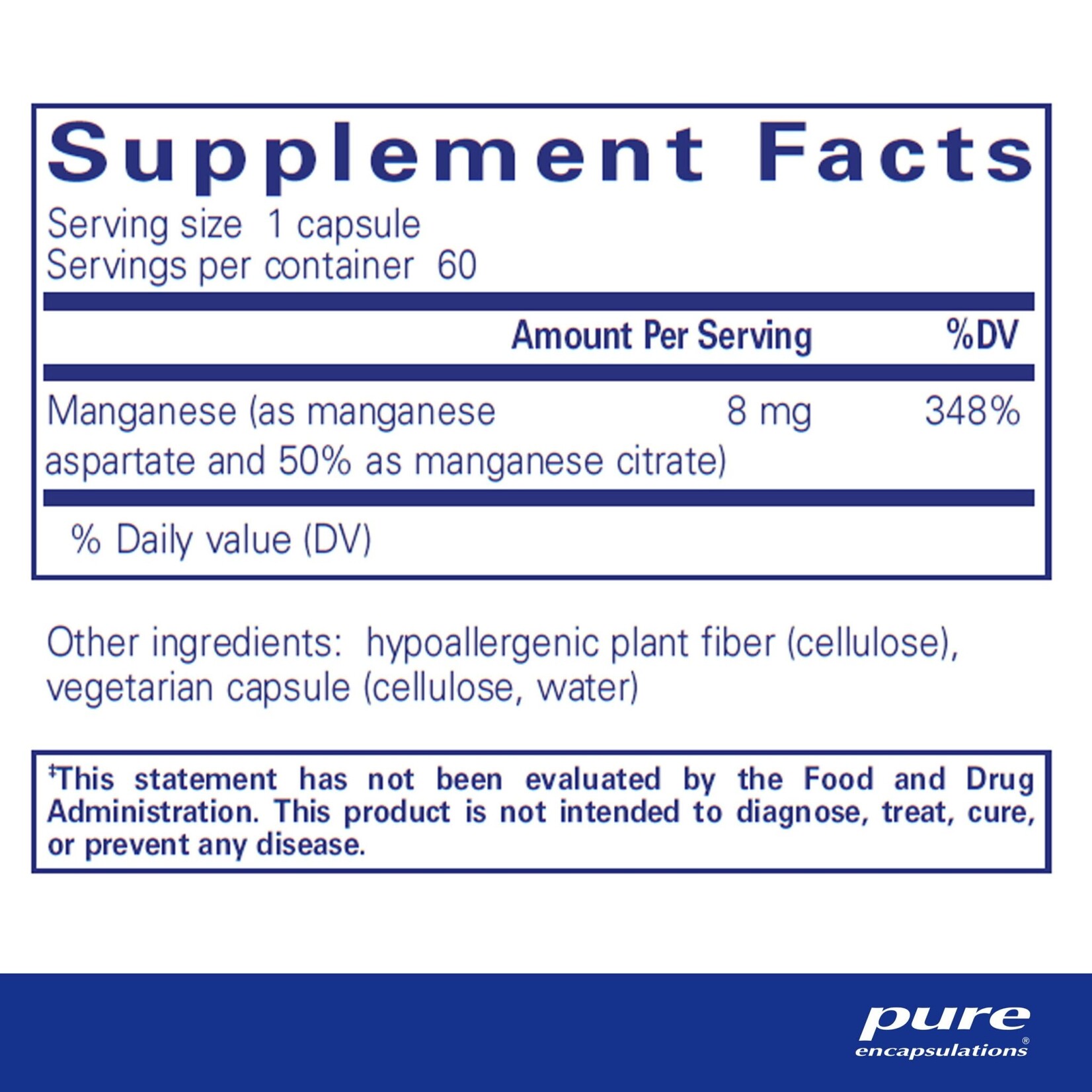 Pure Encapsulations Manganese (aspartate/citrate) 8 mg 60c Pure Encapsulations