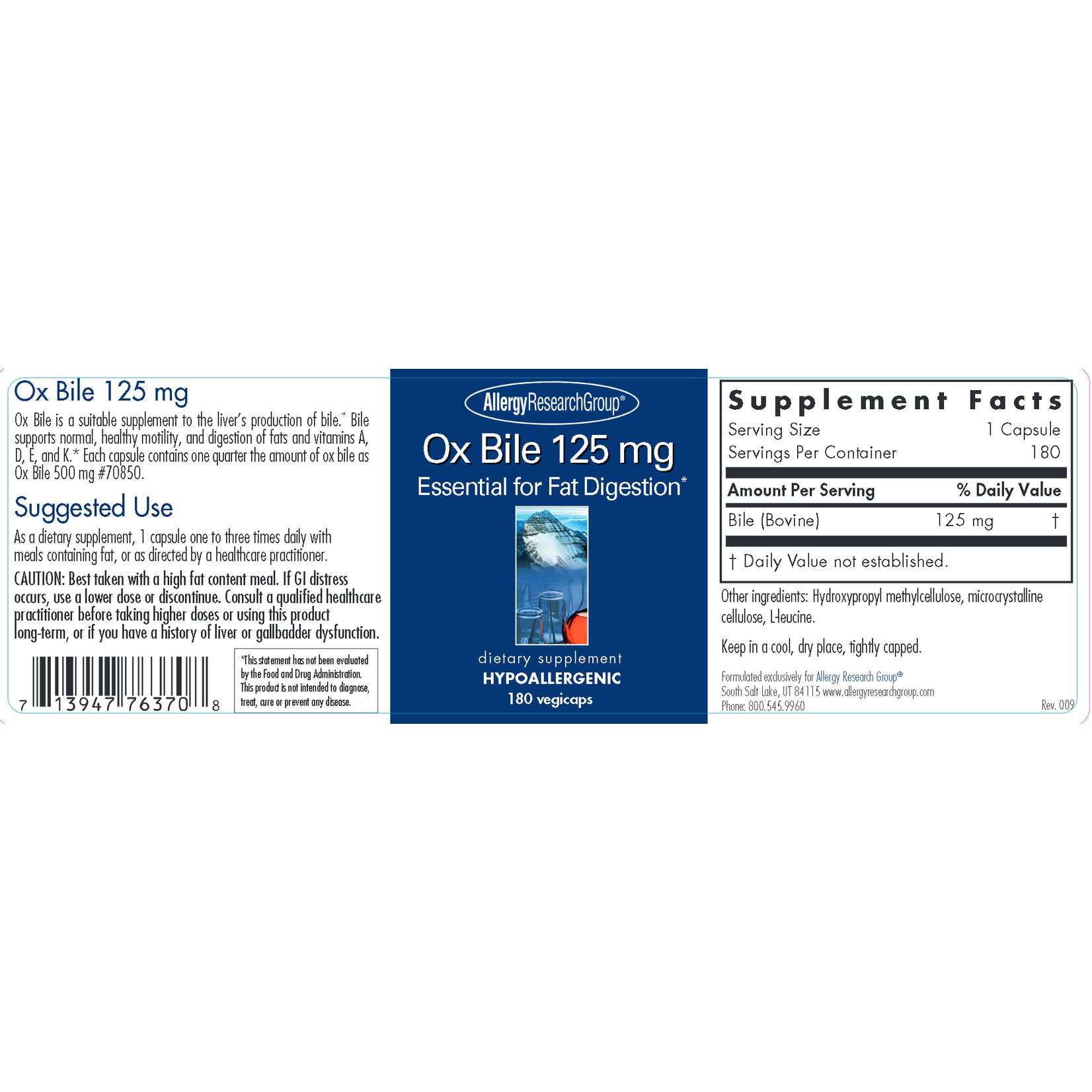 Allergy Research Group Ox Bile 125mg 180c Allergy Research Group