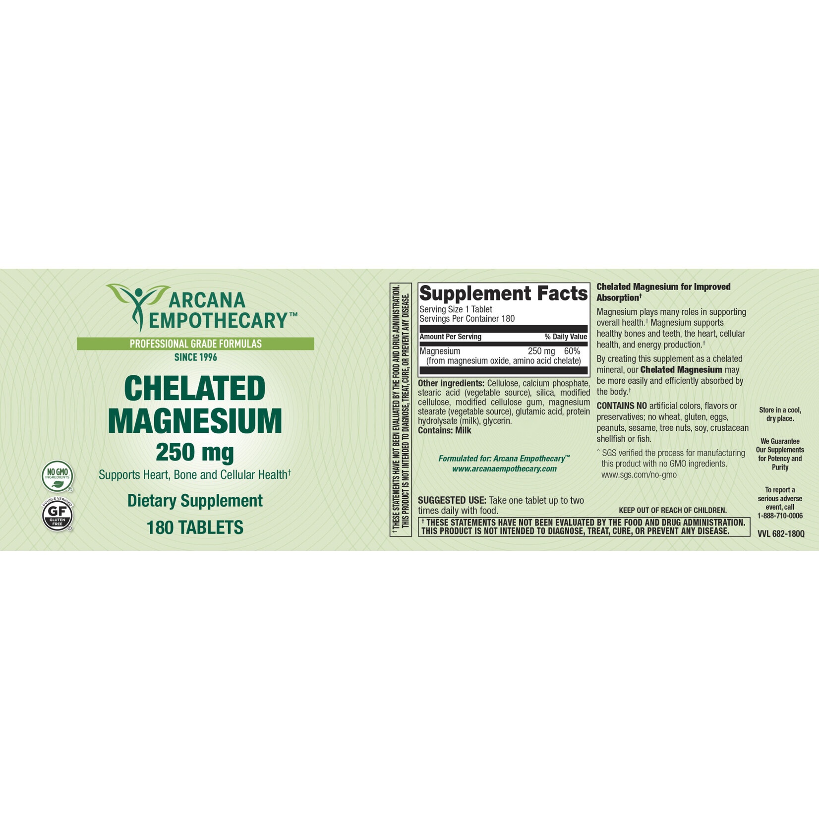 Arcana Empothecary Chelated Magnesium 250mg 180t Arcana