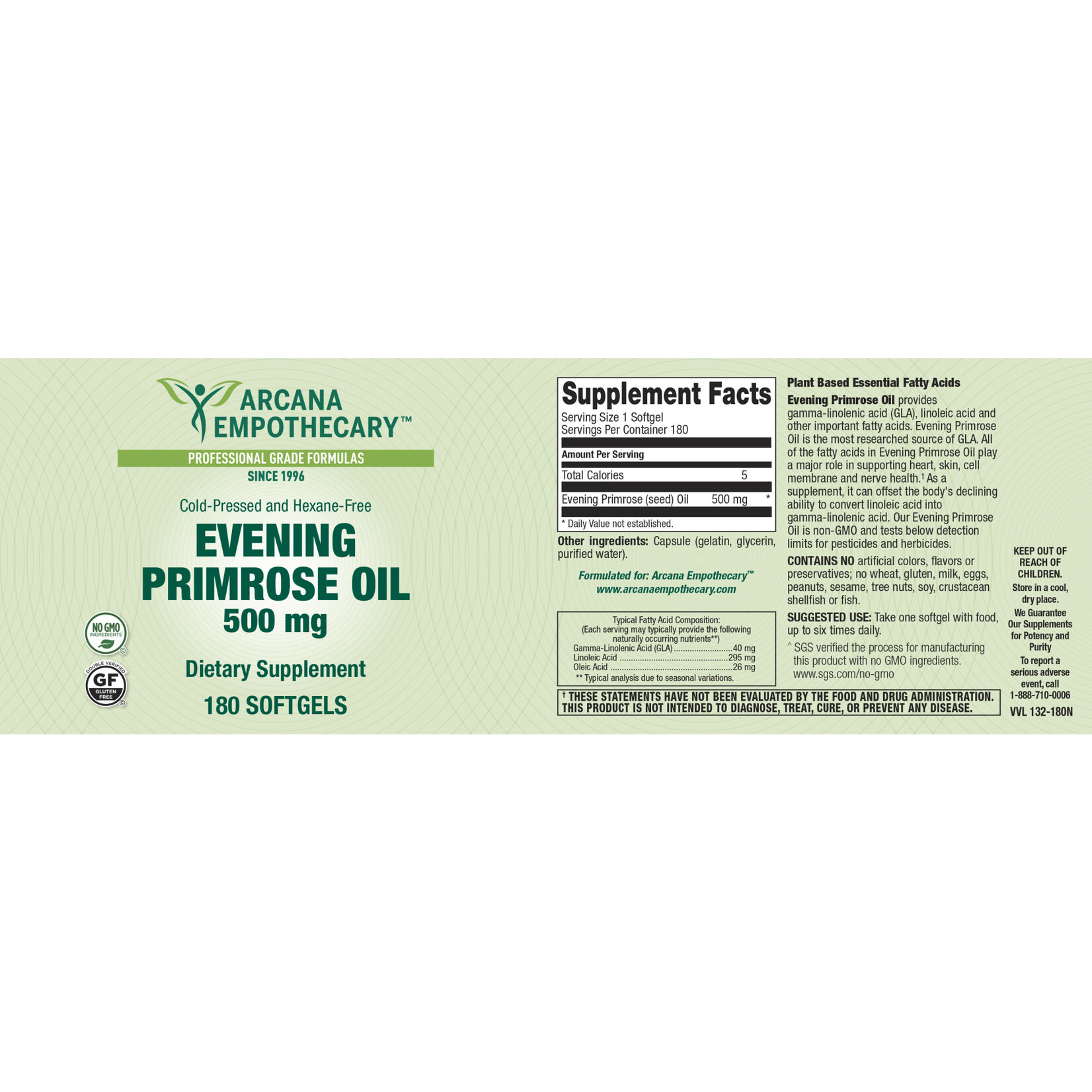 Arcana Empothecary Evening Primrose Oil 500mg 180sg Arcana