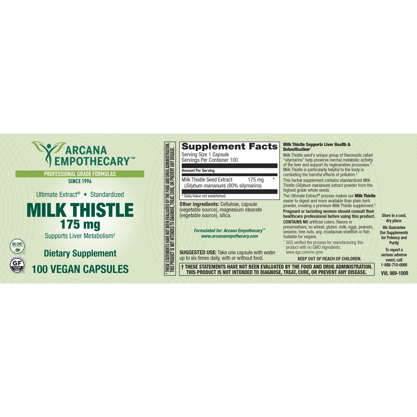 Arcana Empothecary Milk Thistle 175mg 100c Arcana