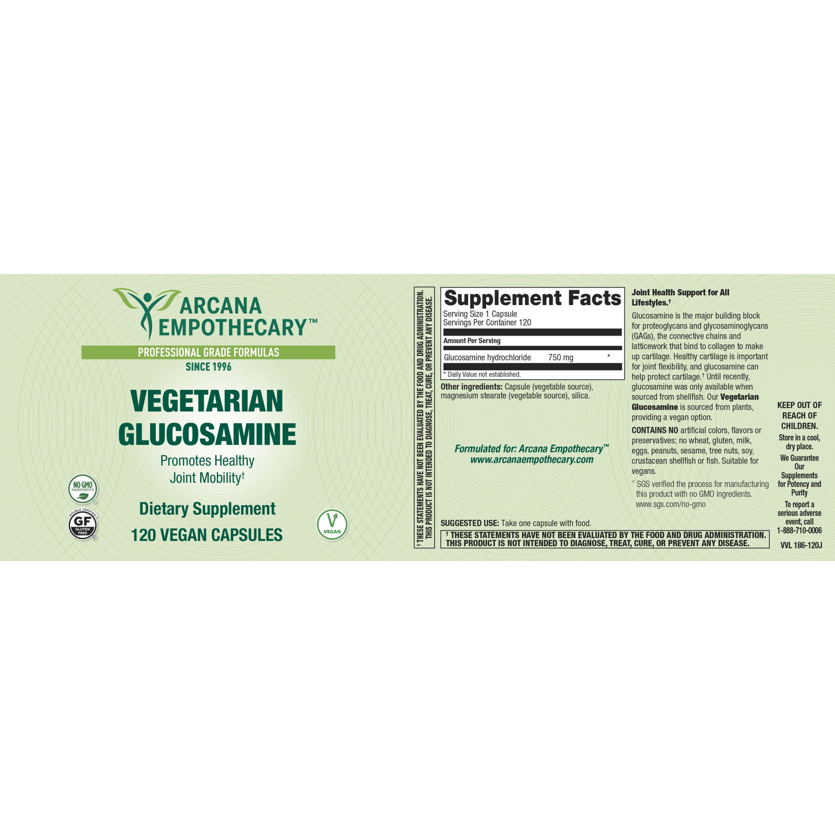 Arcana Empothecary Vegetarian Glucosamine 750mg 120 vc Arcana