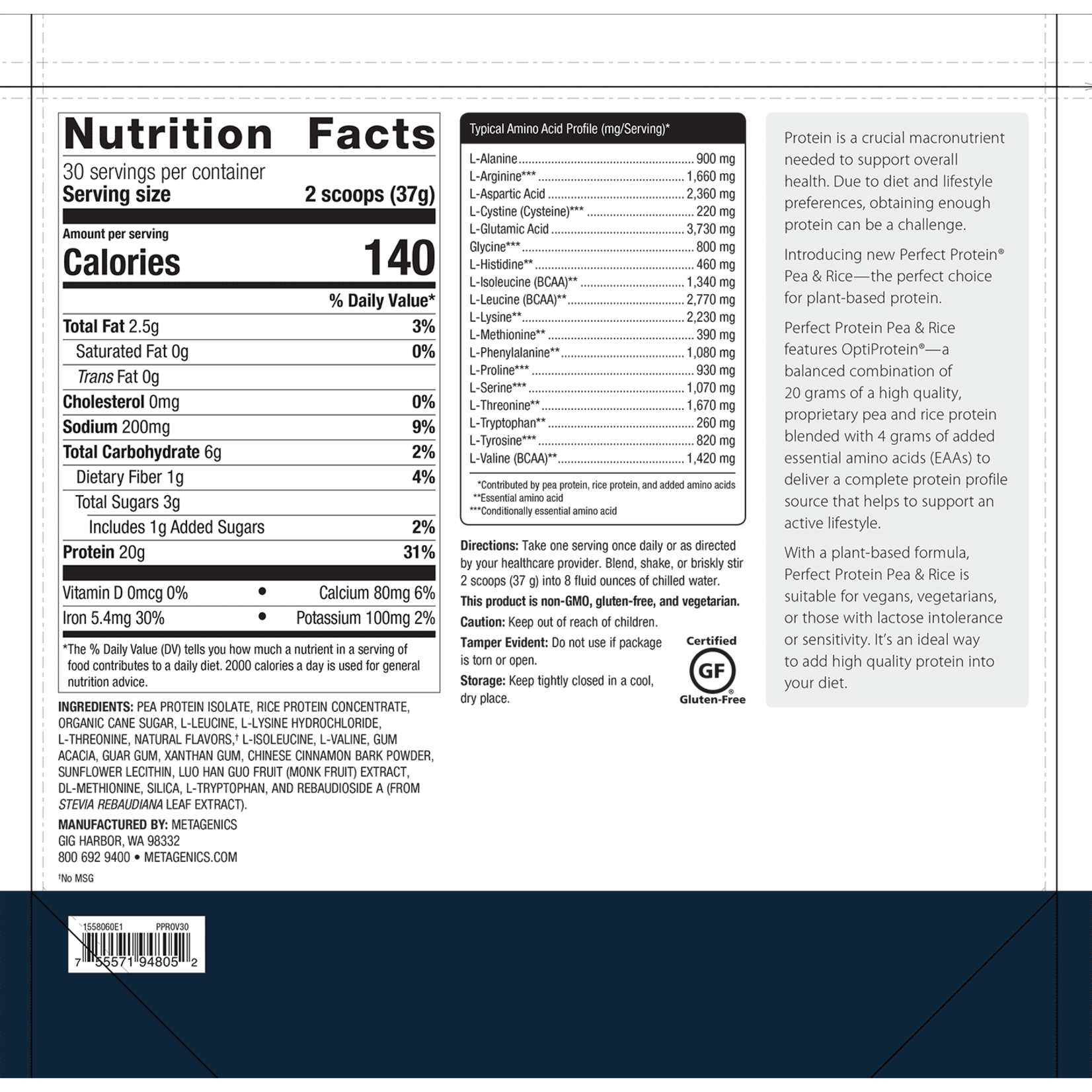 Metagenics Perfect Protein Pea & Rice Vanilla Metagenics