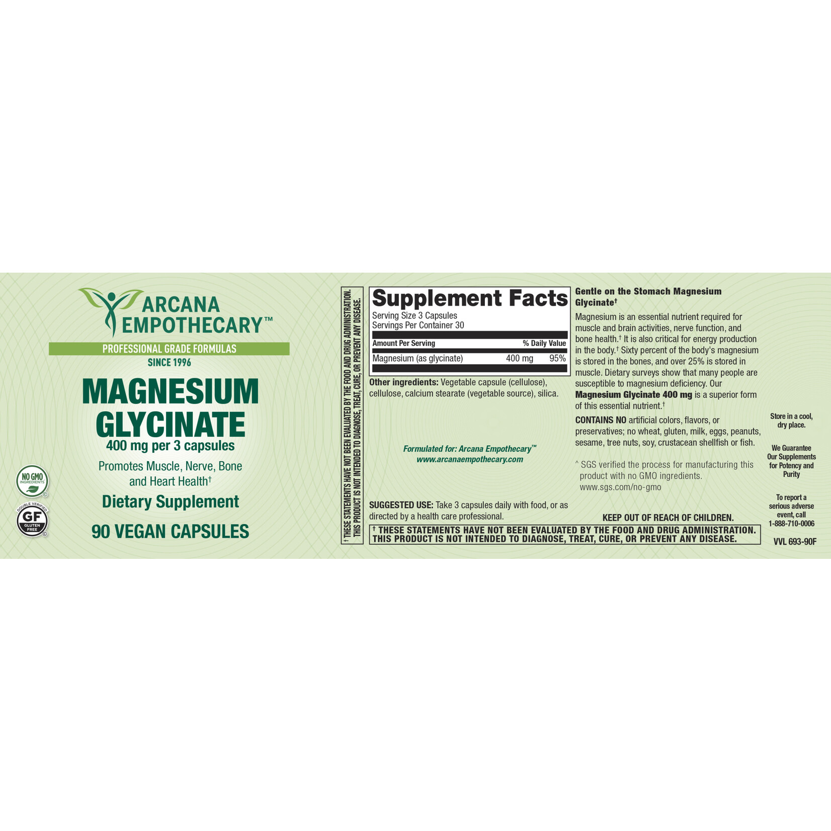 Arcana Empothecary Magnesium Glycinate 400mg 90c Arcana