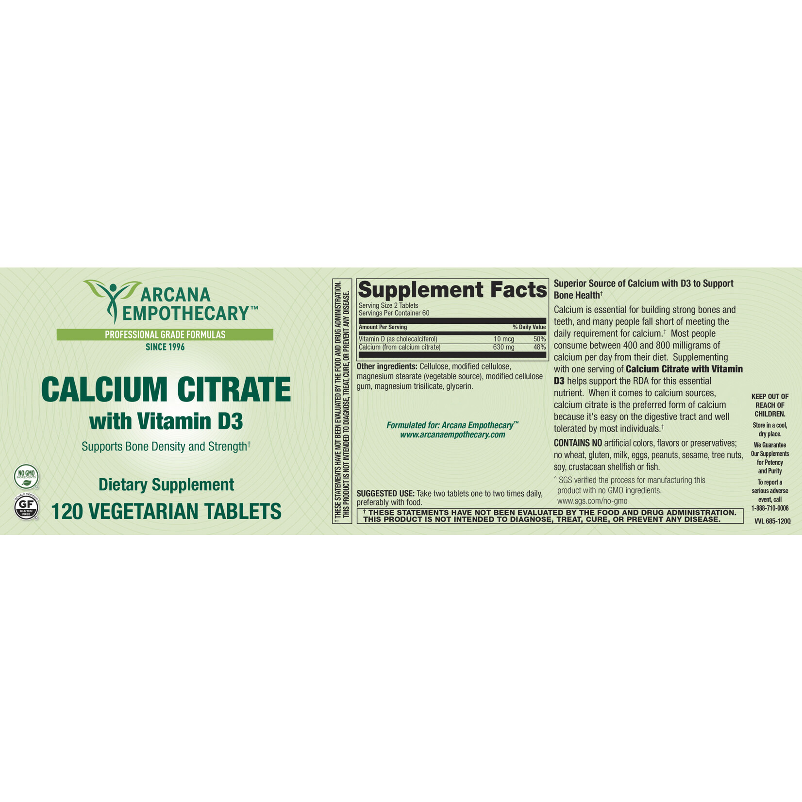 Arcana Calcium Citrate 630mg with D3  Arcana