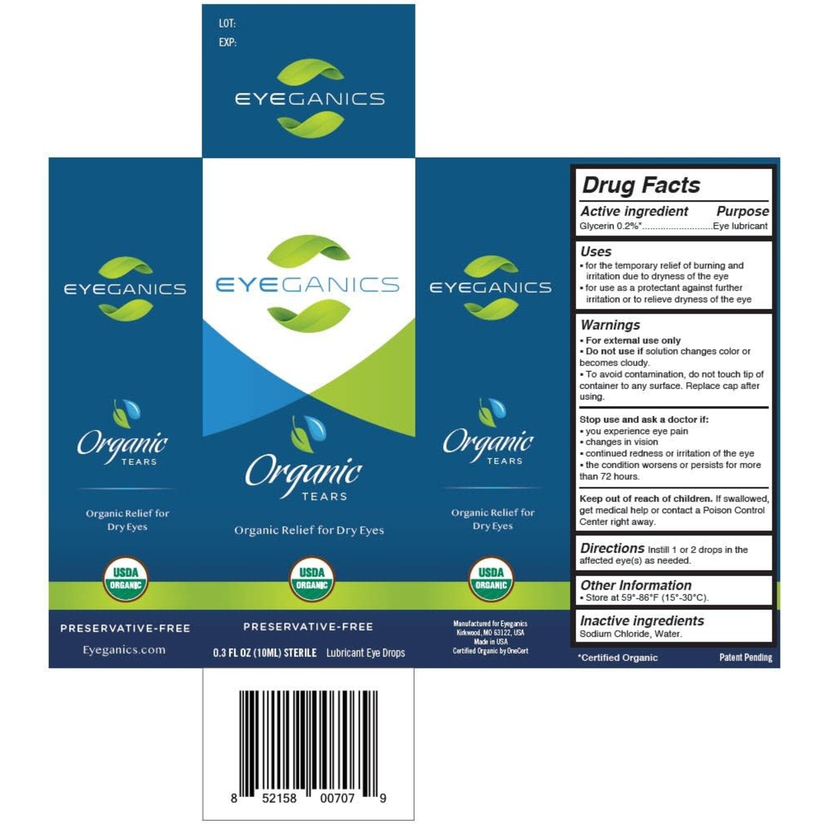 Eyeganics Organics Tears Eye Drops .3oz Eyeganics