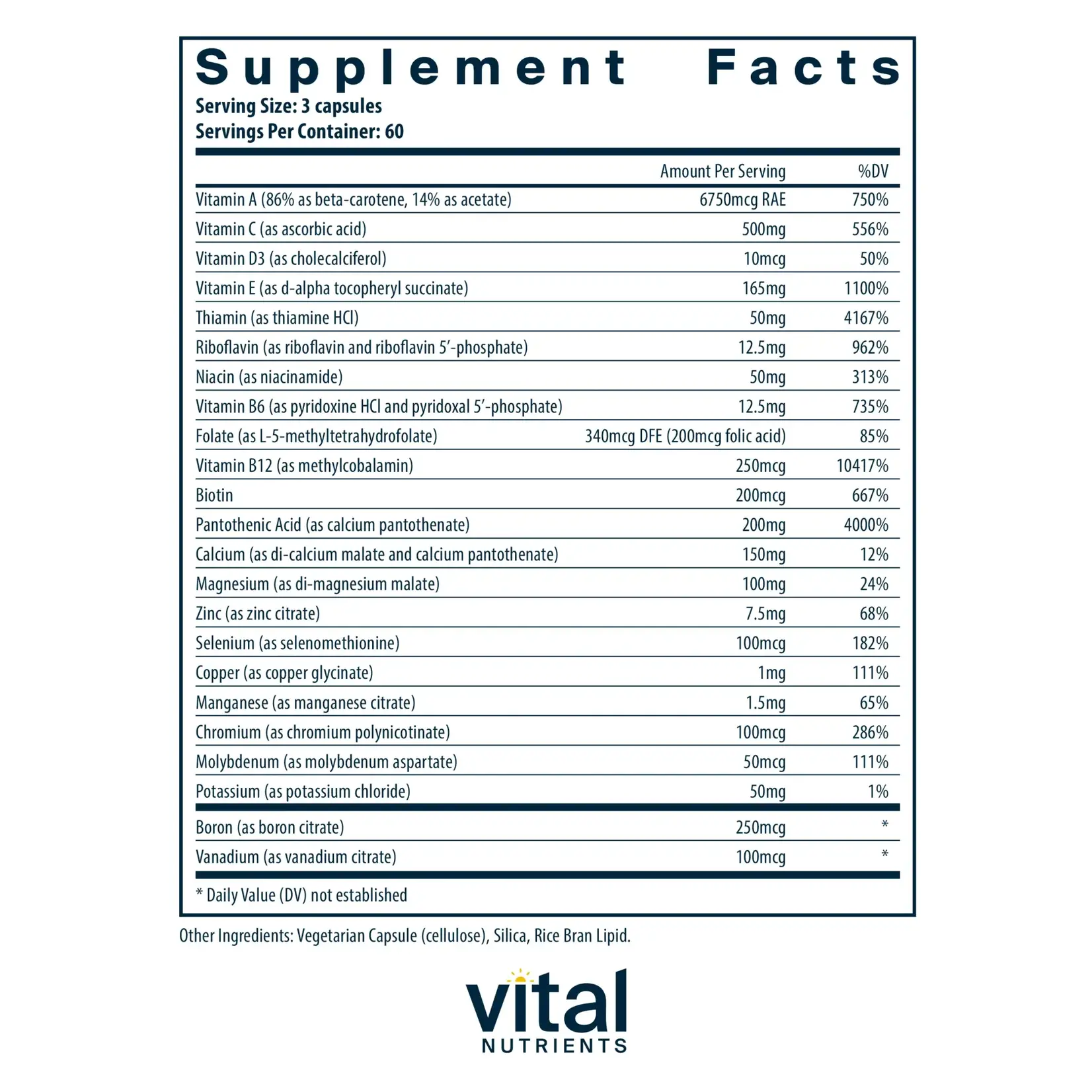 Vital Nutrients Multi Nutrients ( w/o iron & Iodine ) 180 vc Vital Nutrients