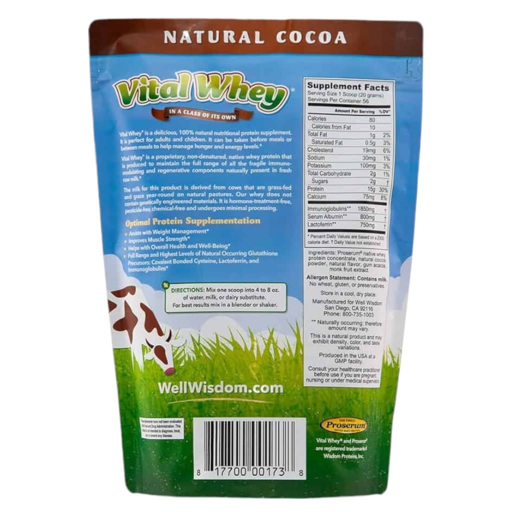 Well Wisdom Vital Whey Natural Cocoa 56 srvngs 2.5 lbs Well Wisdom