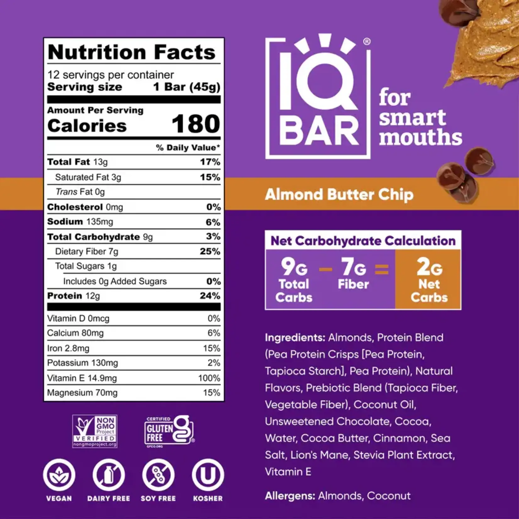IQ Bar Almond Butter Chip Box (12 bars) IQ Bar