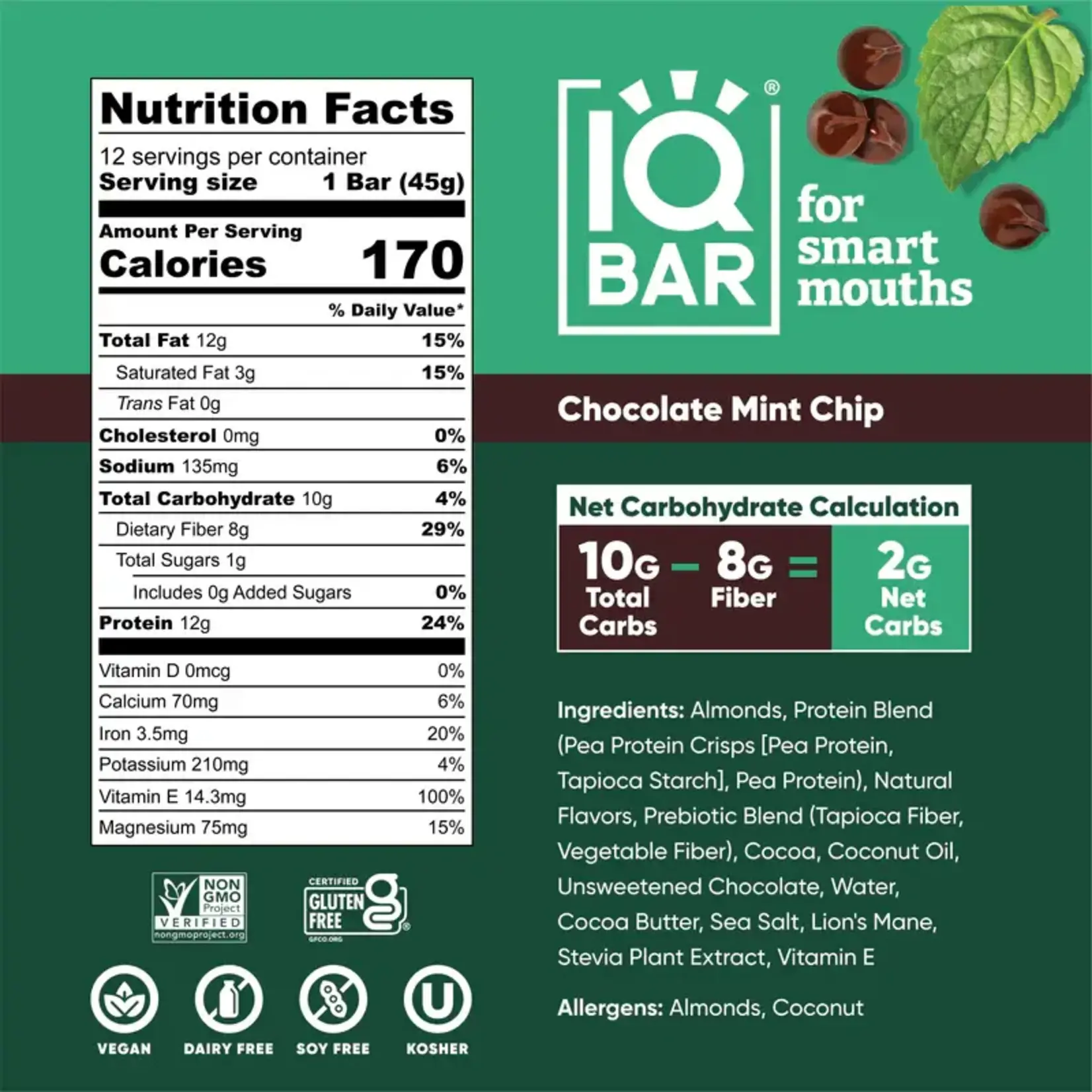IQ Bar Chocolate Mint Chip box (12 bars)  IQ Bar