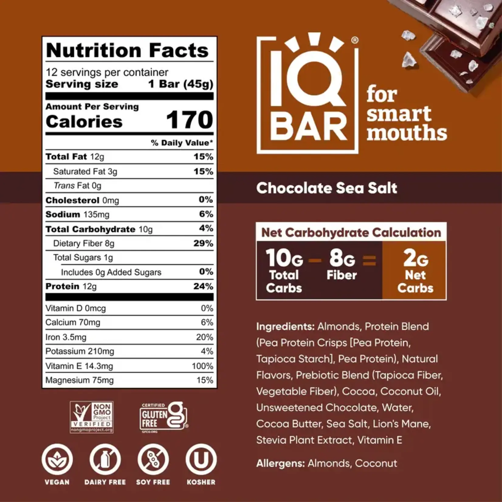 IQ Bar Chocolate Sea Salt Box (12 bars) IQ Bar