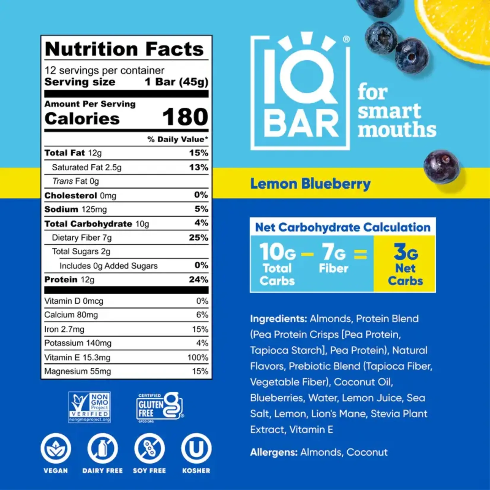 IQ Bar Lemon Blueberry Box (12 bars) IQ Bar