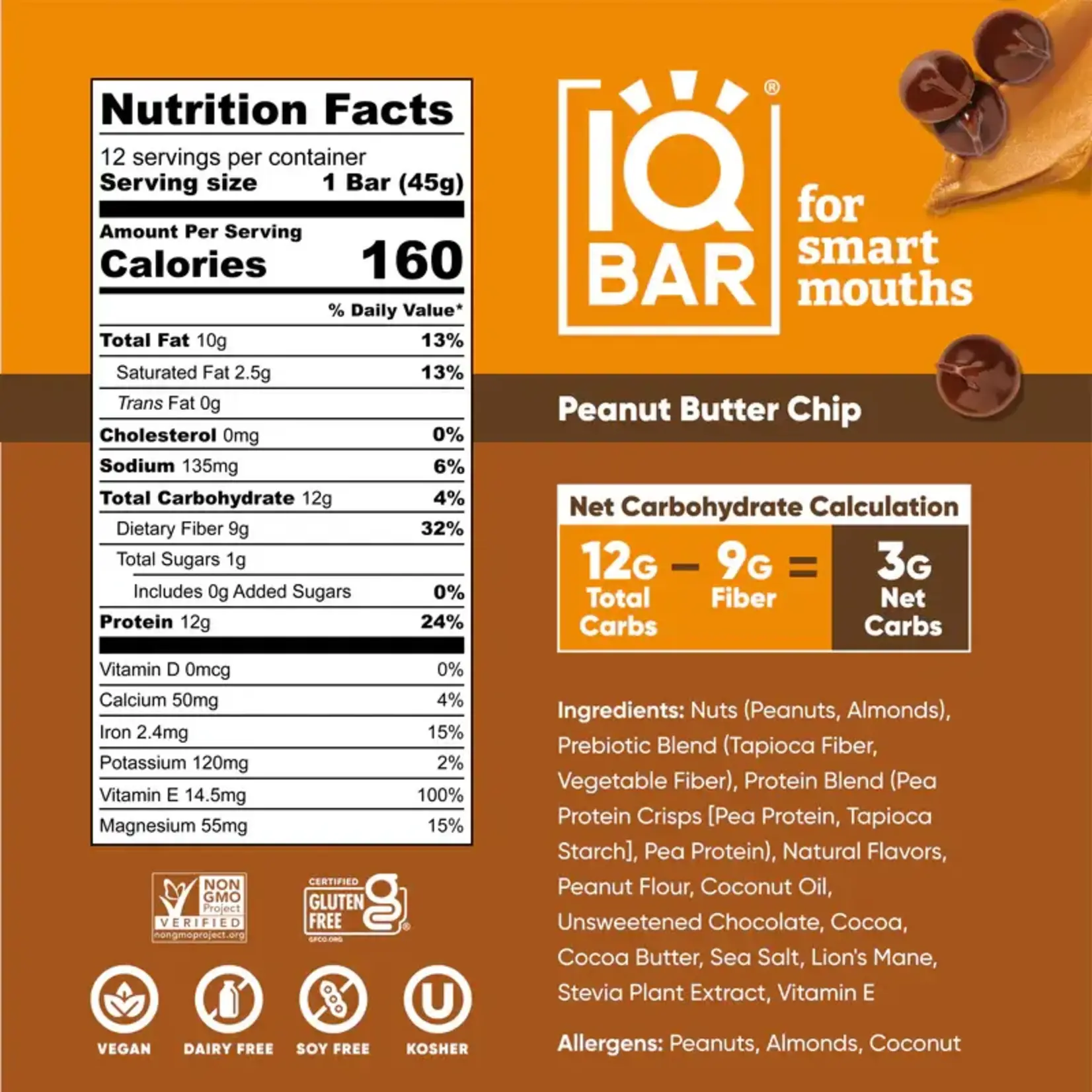 IQ Bar Peanut Butter Chip Box (12 bars) IQ