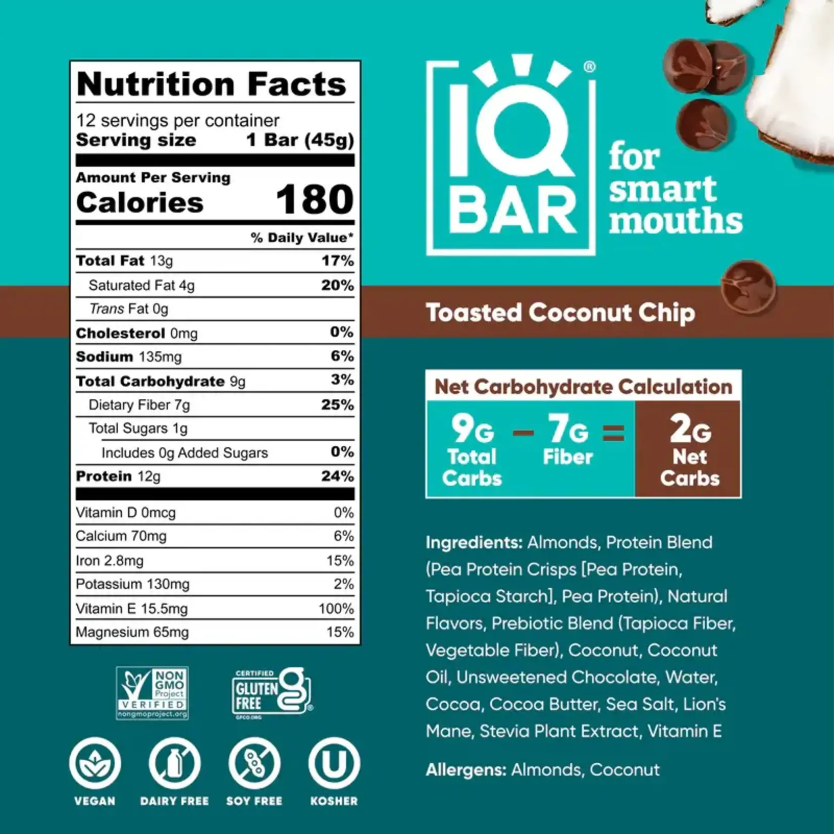 IQ Bar Toasted Coconut Chip Box (12 bars) IQ Bar