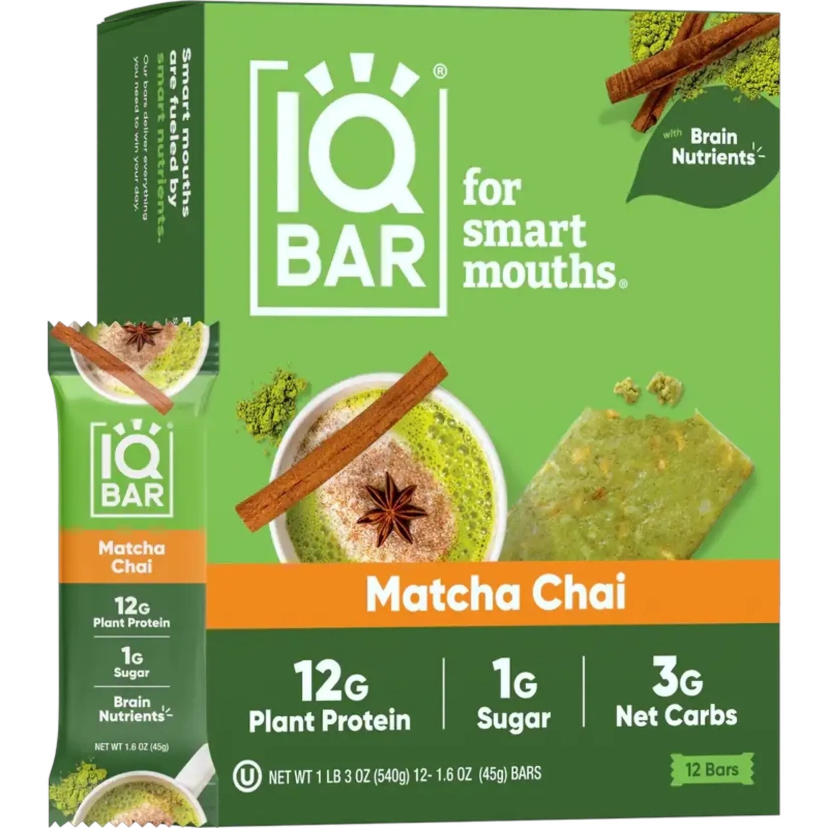 IQ Bar Matcha Chai Box (12 bars) IQ Bar