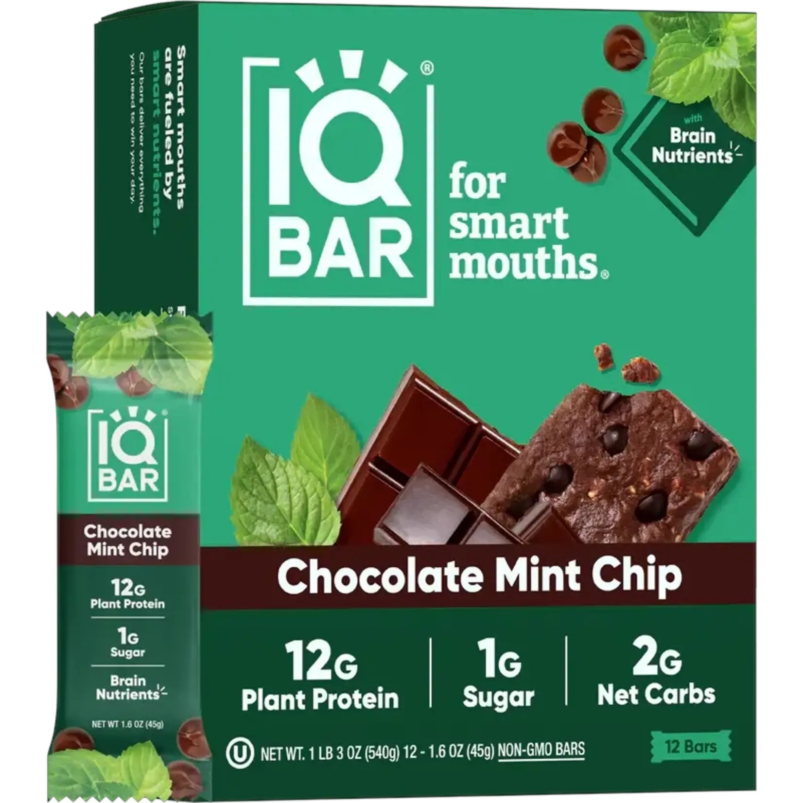 IQ Bar Chocolate Mint Chip box (12 bars)  IQ Bar