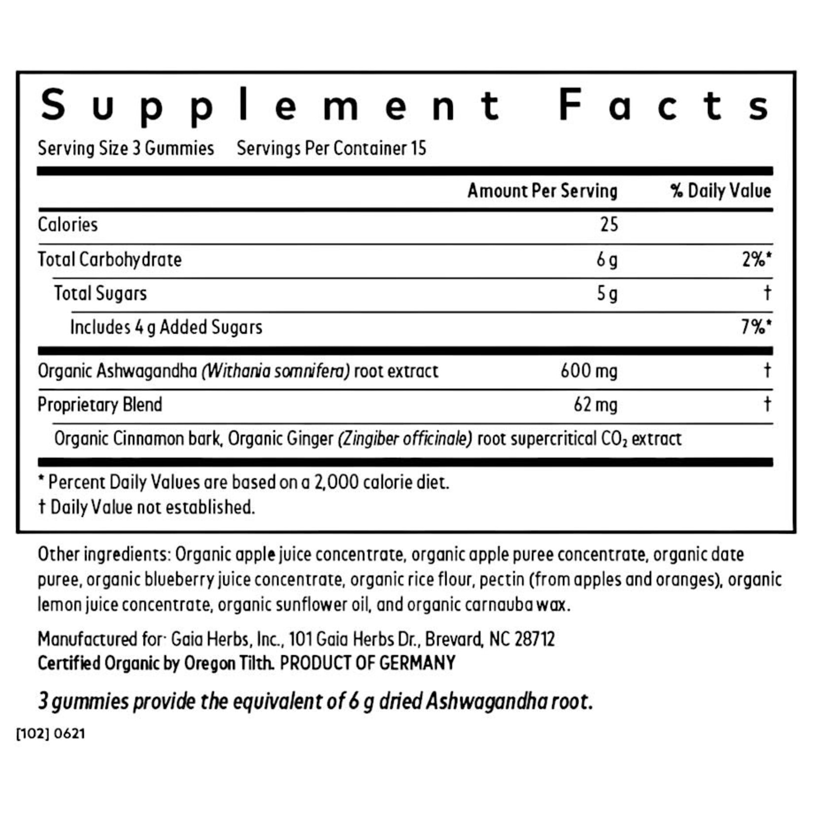 GAIA Herbs Ashwagandha Gummies 45c Gaia