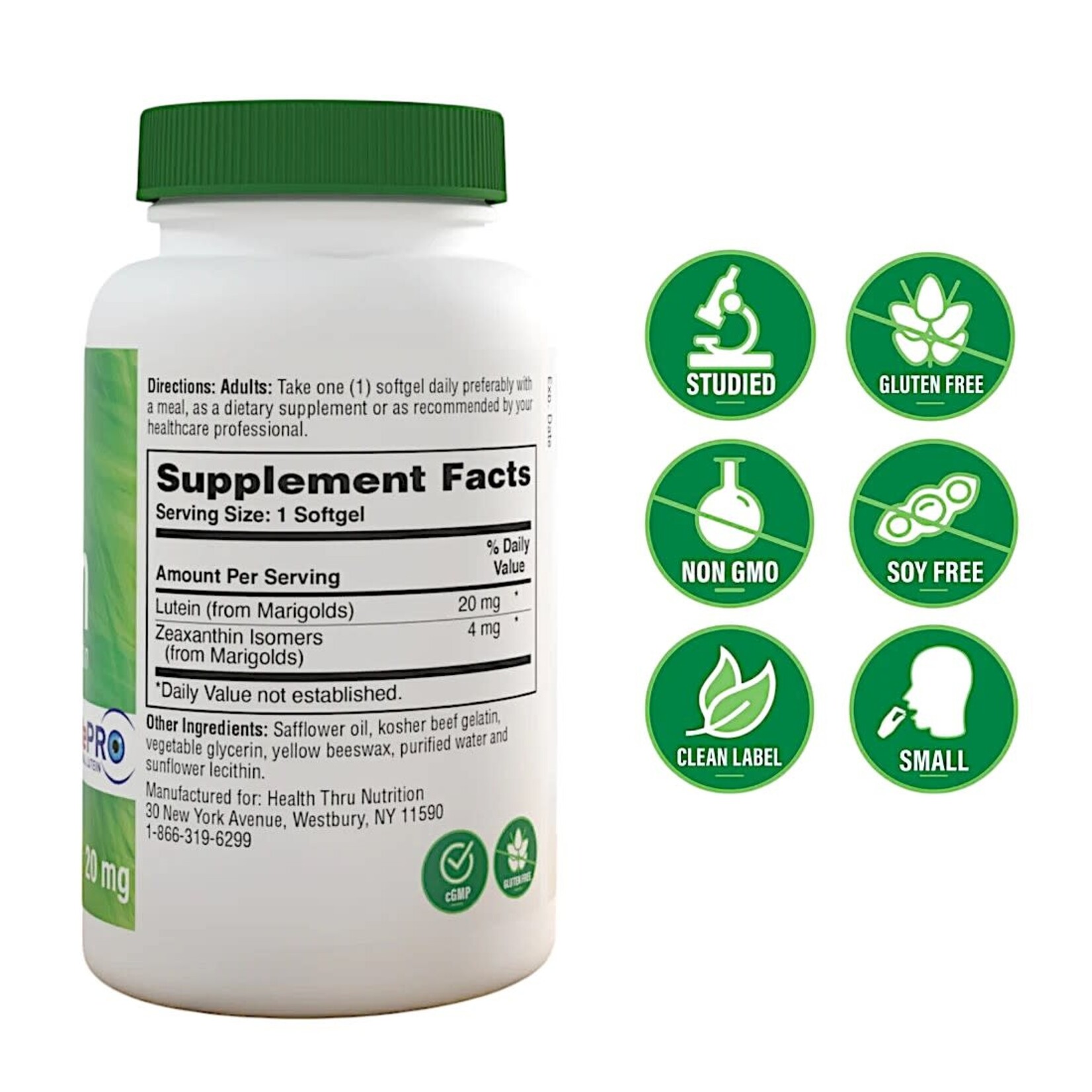 Health Thru Nutrition Lutein 20mg with Zeaxanthin 4mg as LutePro® 60sg Health Thru Nutrition