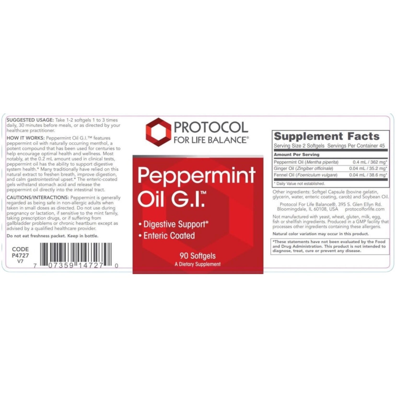 Protocol For Life Peppermint Oil G.I. 90sg Protocol for Life