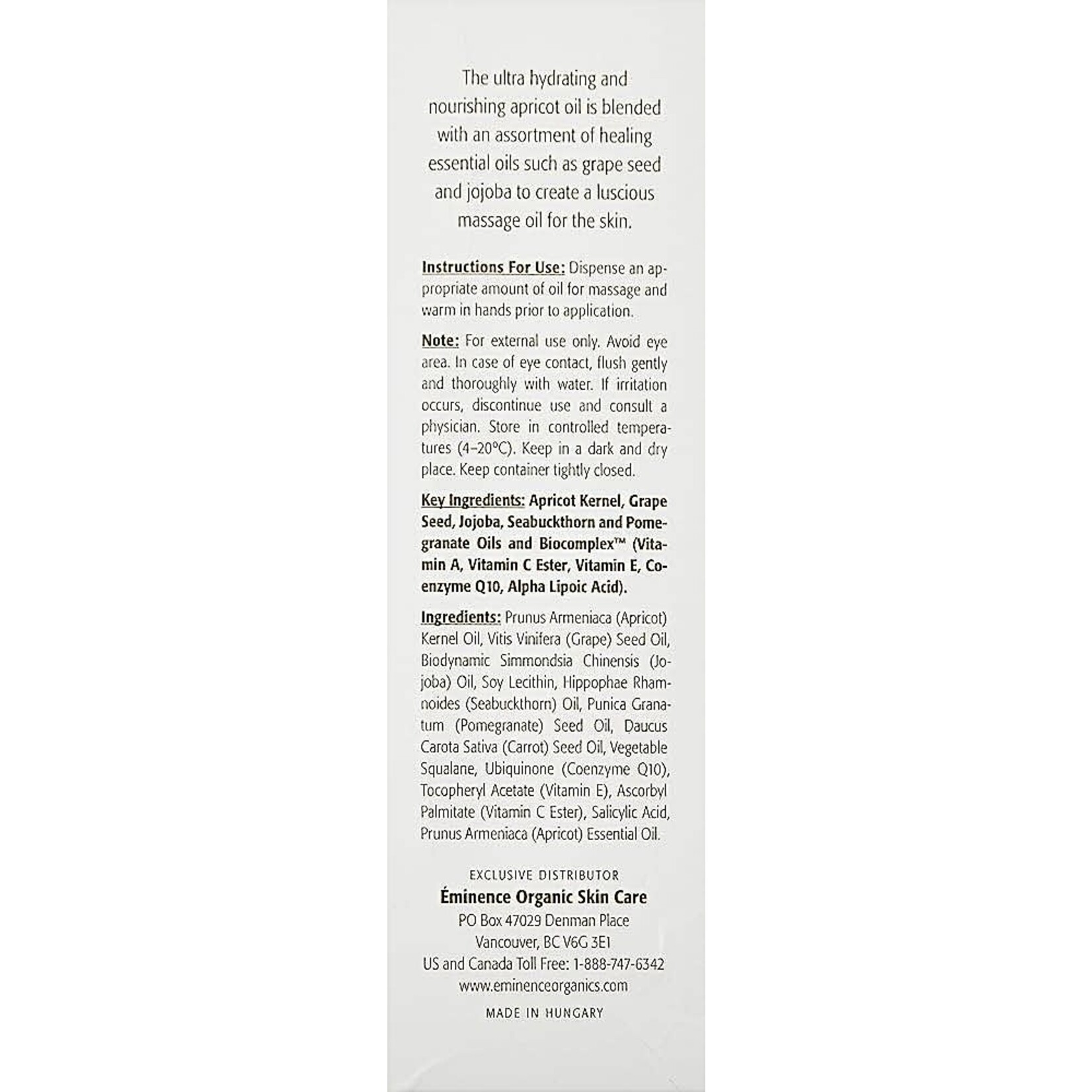 Eminence Apricot Body Oil 8.2oz Eminence
