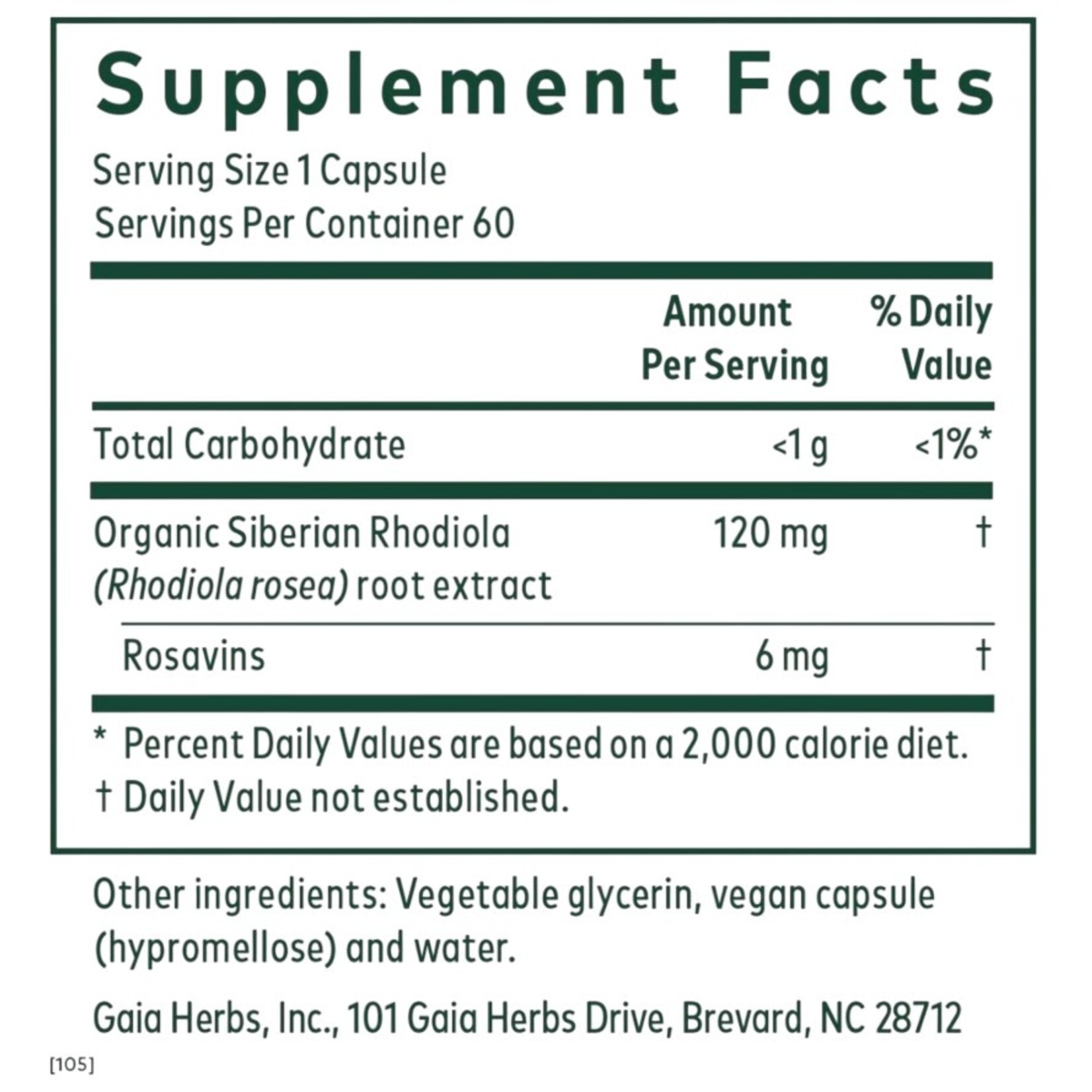 GAIA Herbs Rhodiola Phyto-Caps 60c Gaia