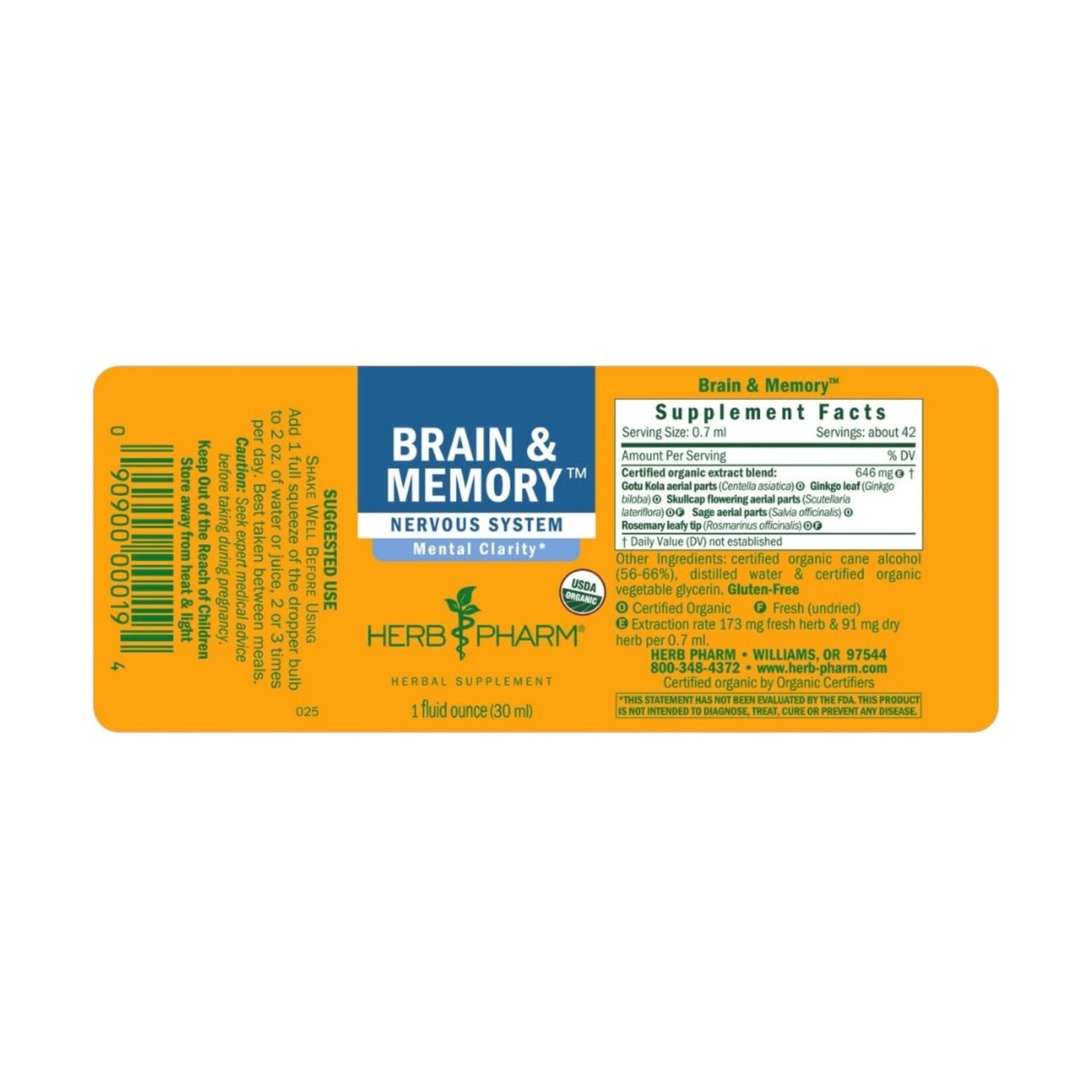 Herb Pharm Brain & Memory Tonic Compound 1 oz Herb Pharm