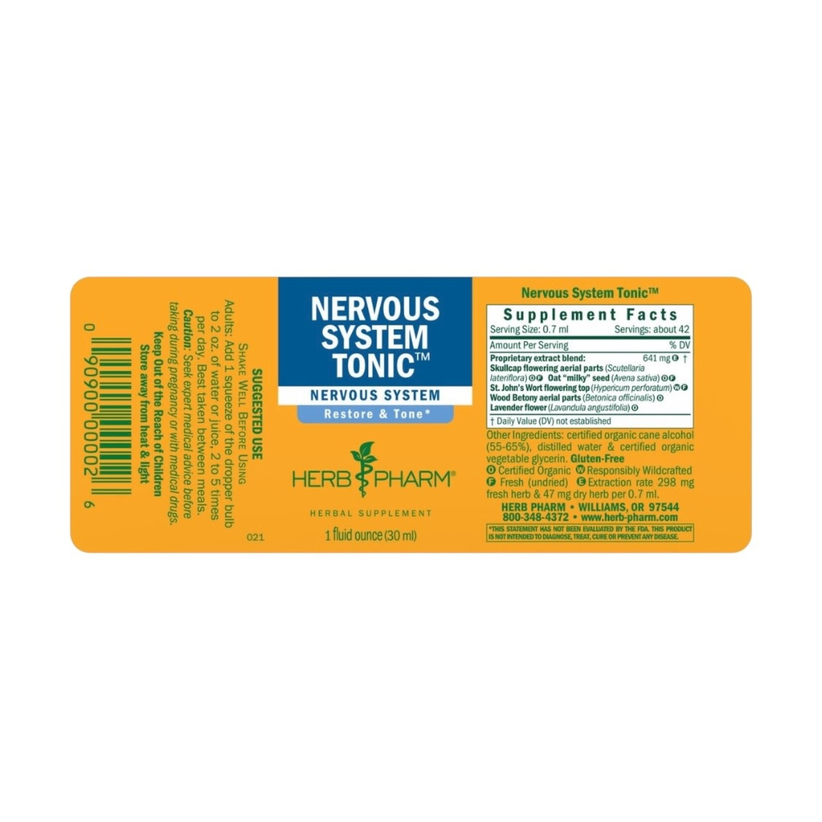Herb Pharm Nervous System Tonic Compound 1oz Herb Pharm
