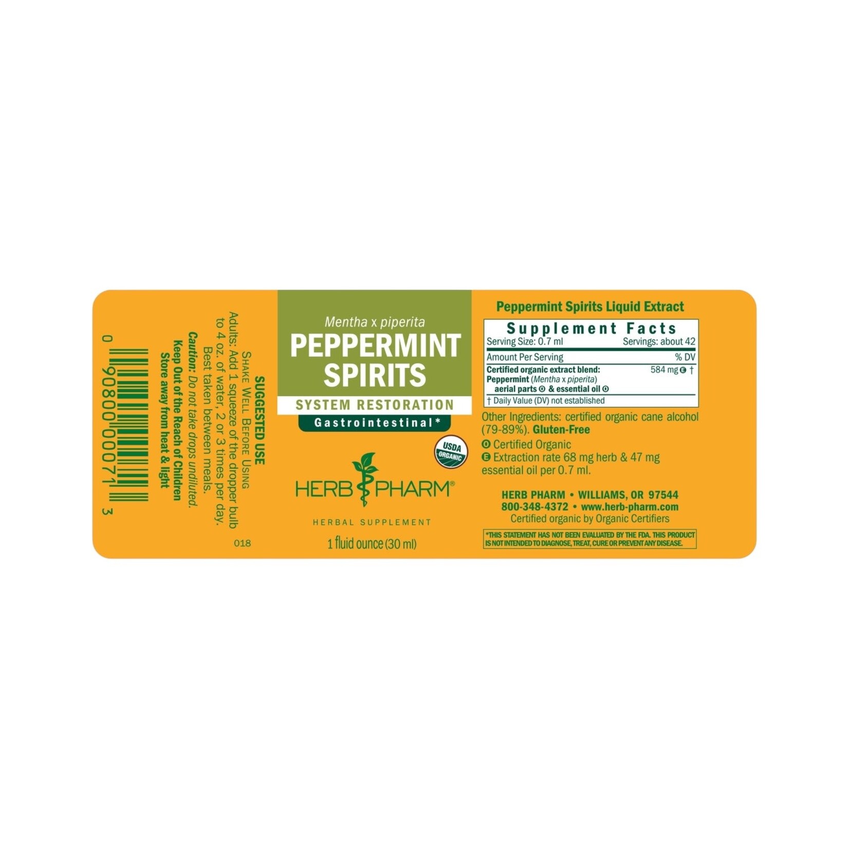 Herb Pharm Peppermint Spirits 1 oz Herb Pharm