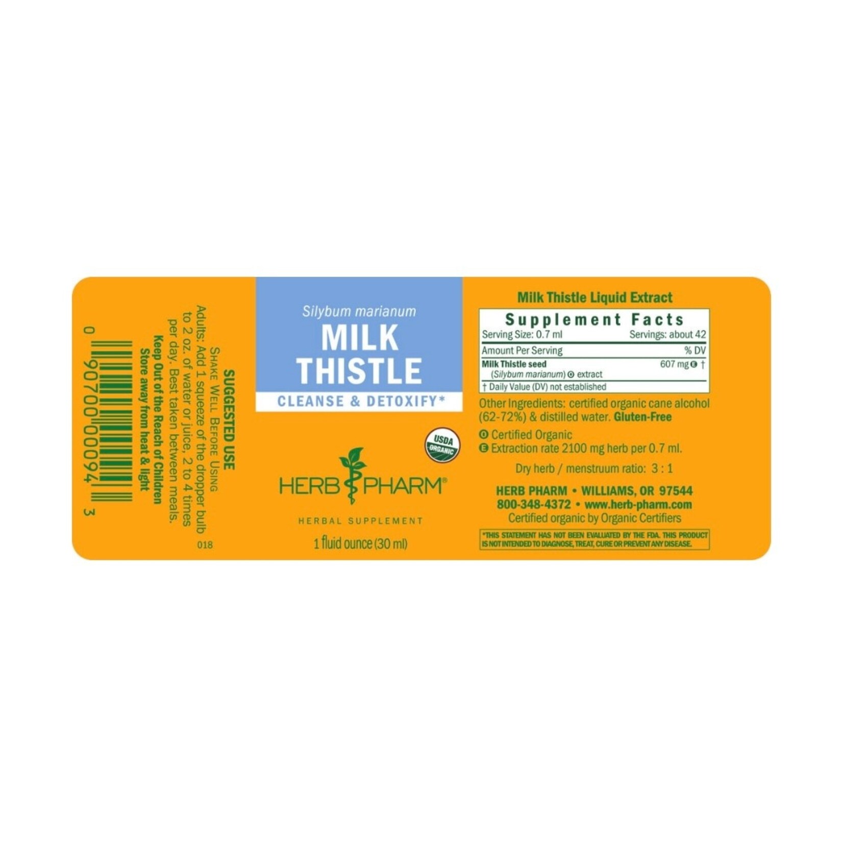Herb Pharm Milk Thistle 1oz Herb Pharm