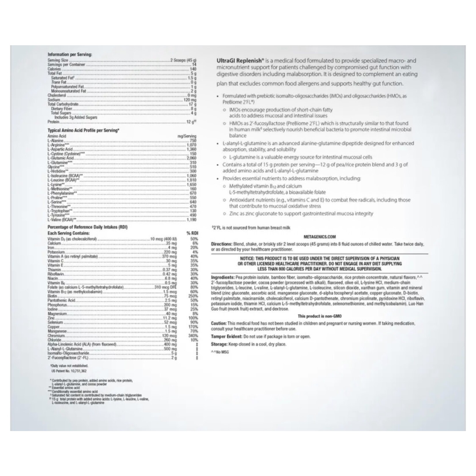 Metagenics UltraGI Replenish Chocolate 630g 14srv Metagenics