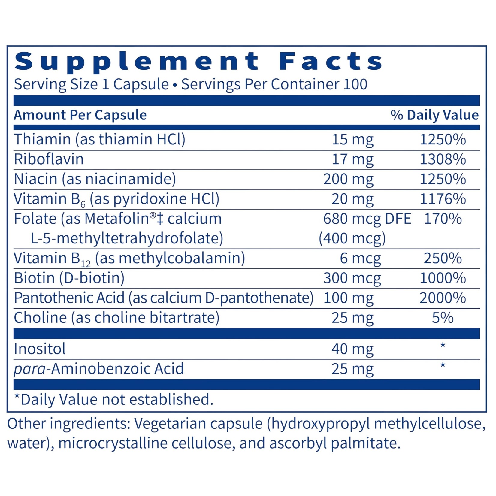 SFI Health (formerly Klaire Labs) B Complex Plus 100c SFI Health