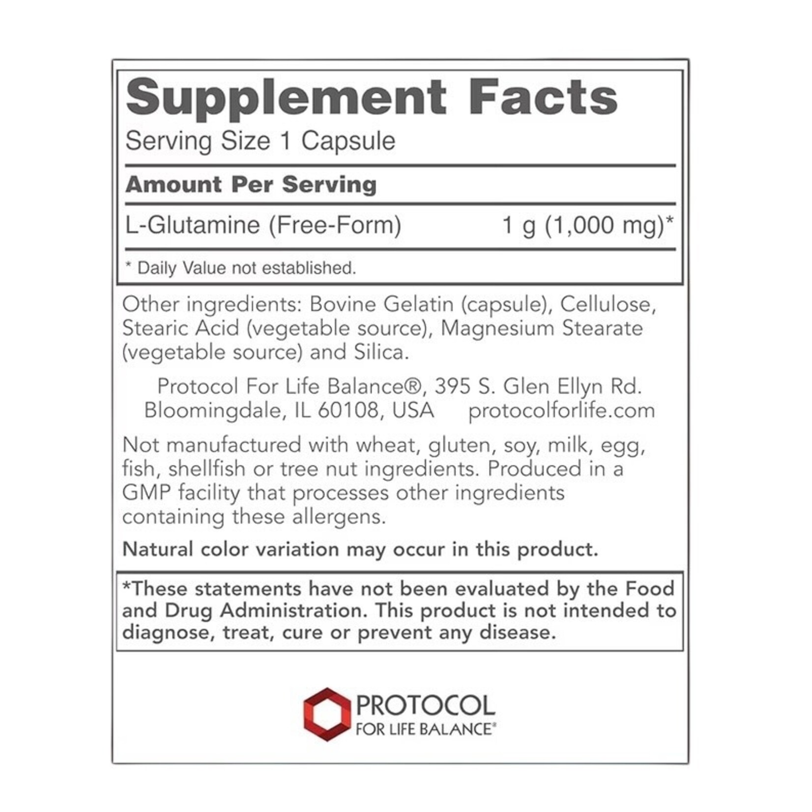 Protocol For Life L-Glutamine 1000mg 120c Protocol