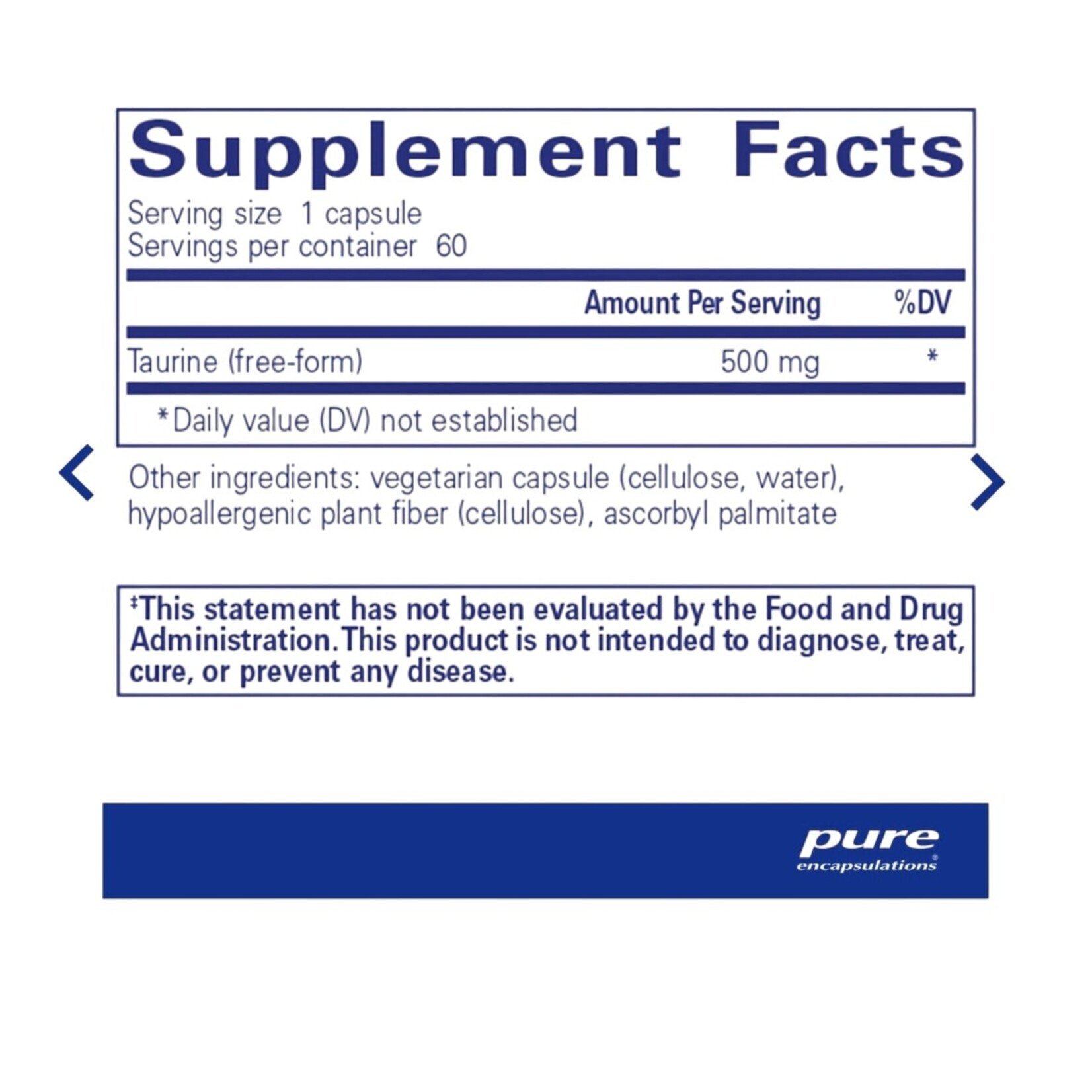 Pure Encapsulations Taurine 500mg 60c Pure Encapsulations
