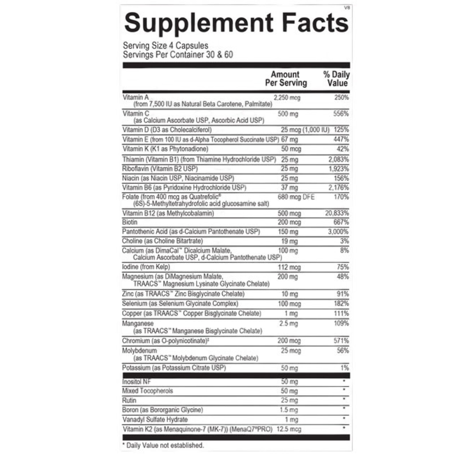 Ortho Molecular Products Alpha Base Caps w/o Iron 240c Ortho Molecular Products