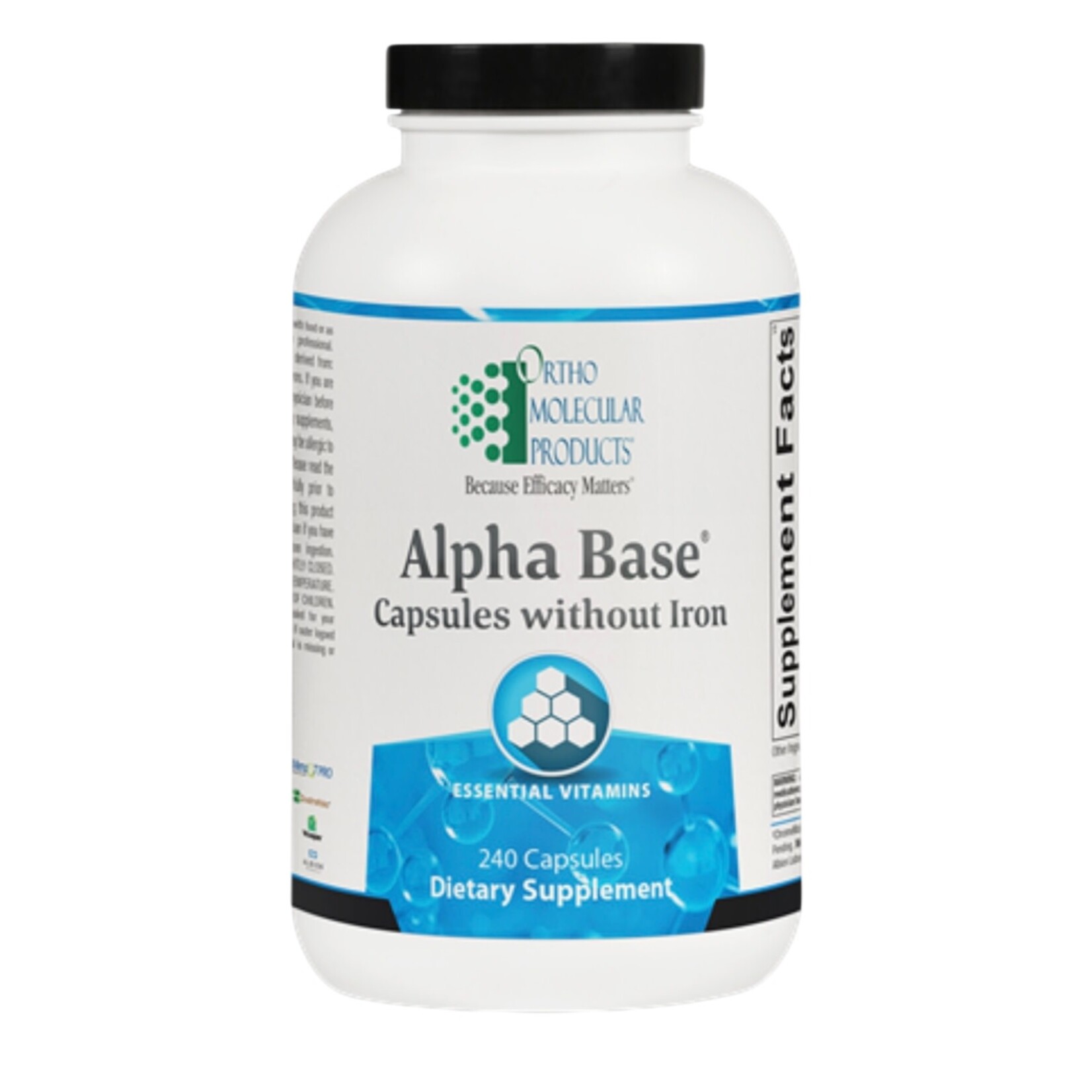 Ortho Molecular Products Alpha Base Caps w/o Iron 240c Ortho Molecular Products