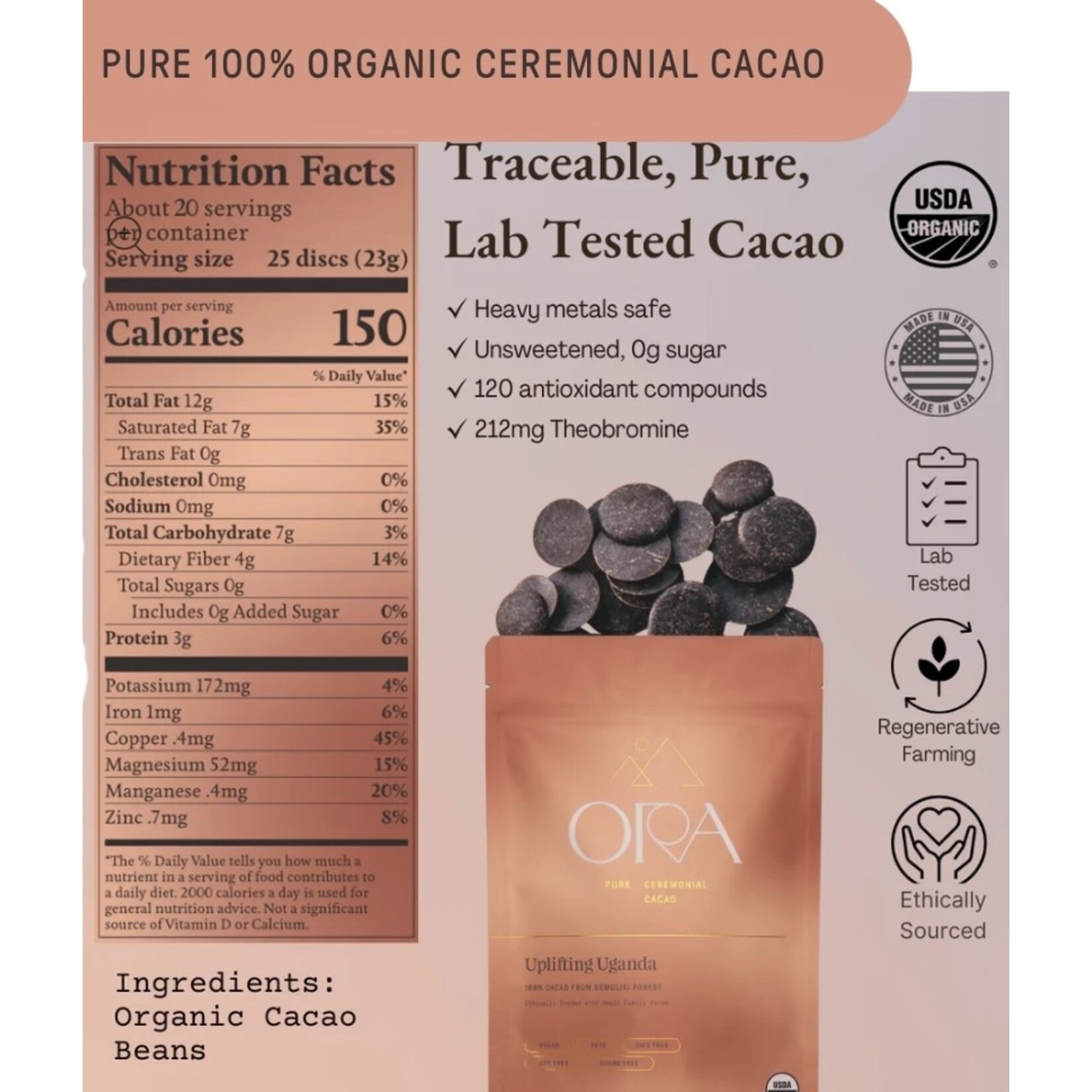 Ora Cacao Uplifting Uganda 100% Cacao 8oz Ora Cacao