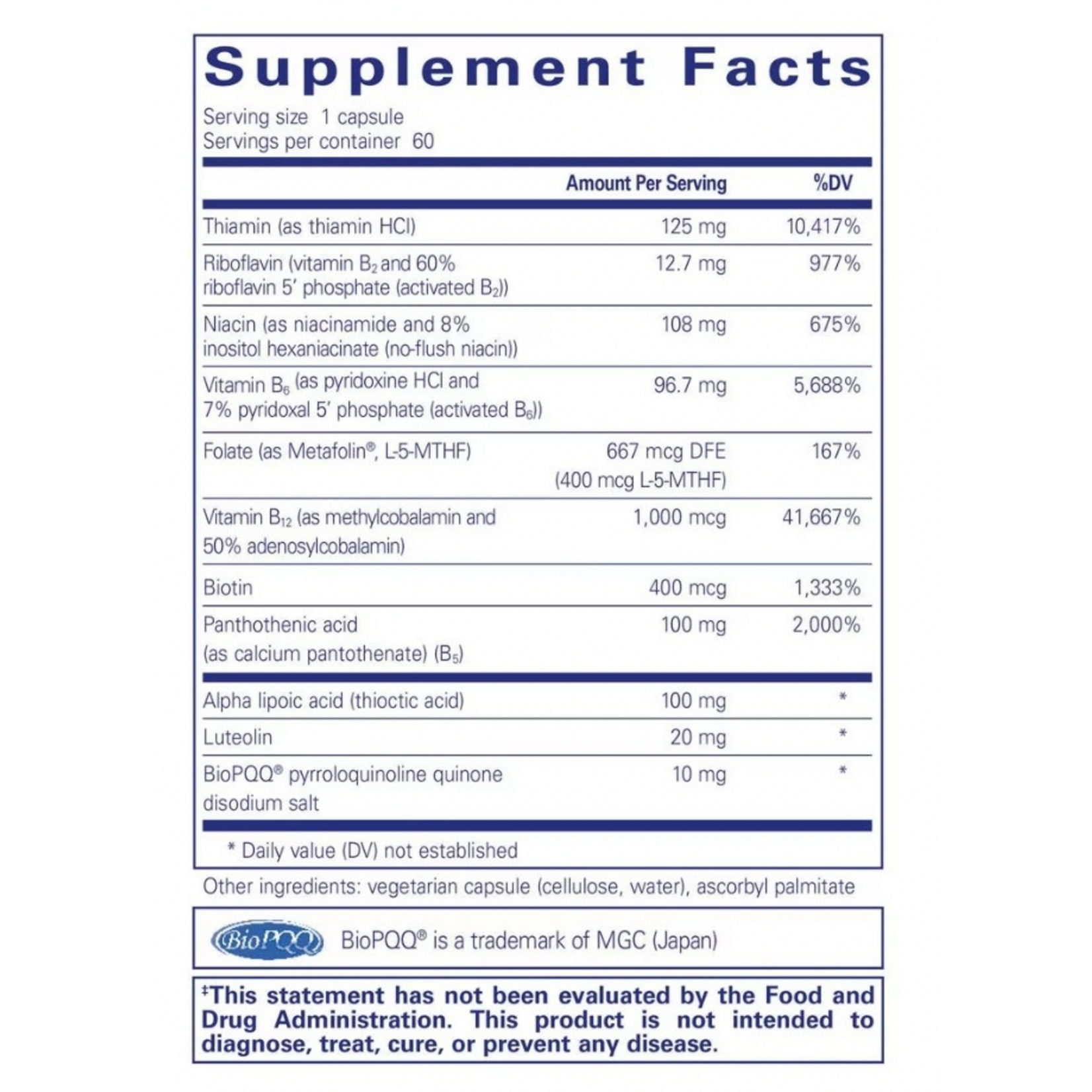 Pure Encapsulations Ultra B-Complex w/ PQQ 60c Pure Encapsulations *sale*