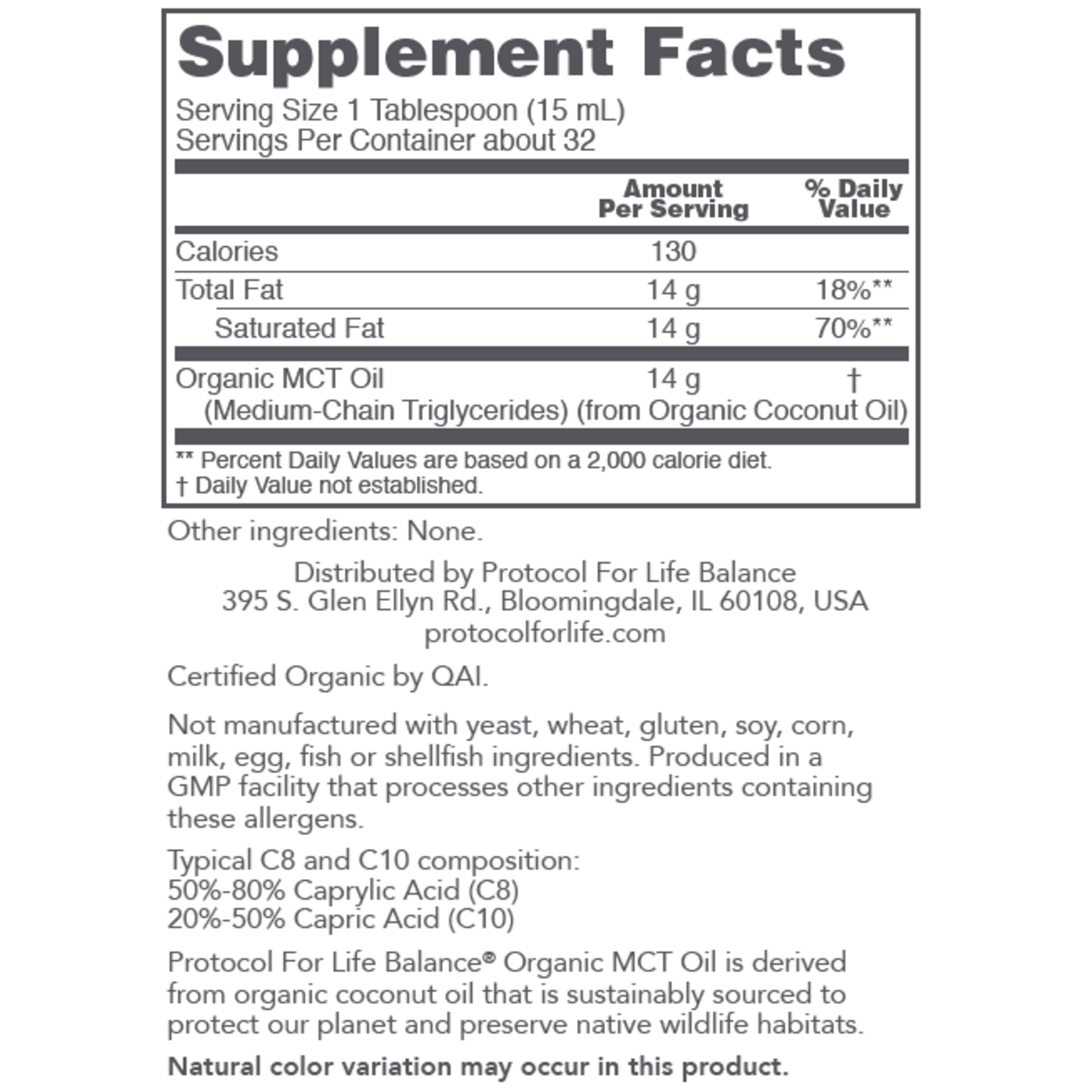 Protocol For Life Organic MCT Oil 16oz Protocol for Life