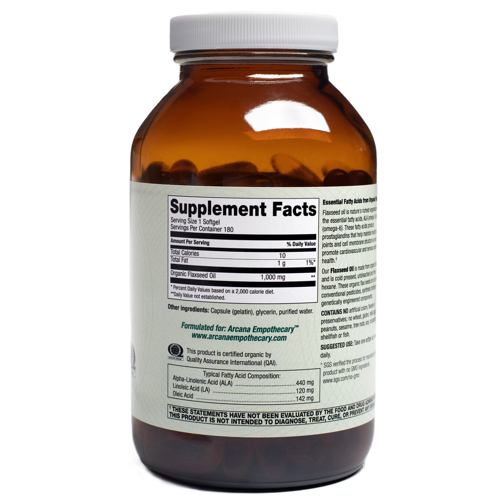 Arcana Empothecary FlaxSeed Oil 1000mg 180 sg Arcana
